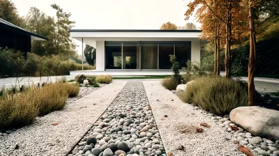 Modern Minimalist House With Zen Pebble Garden