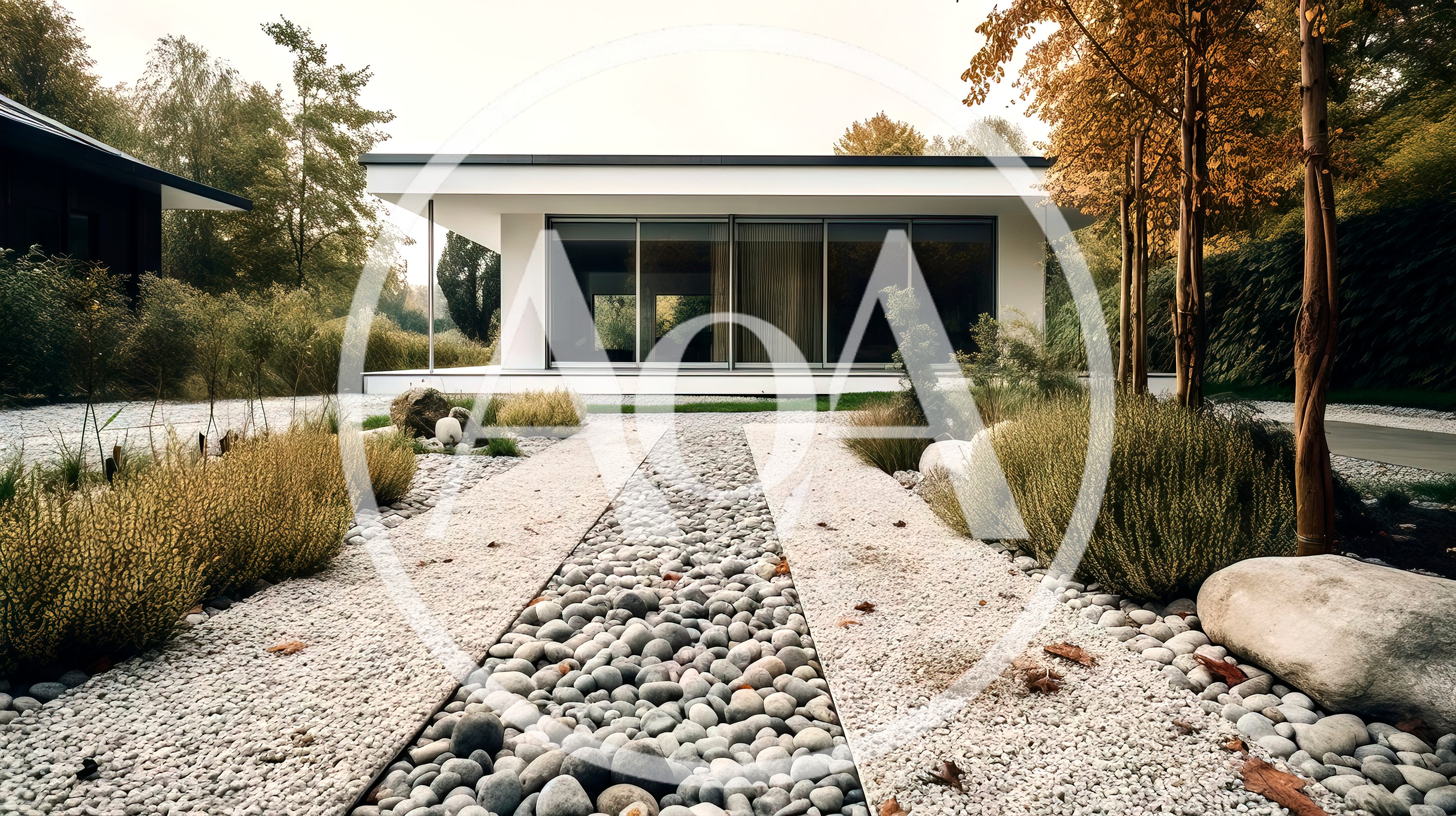 Modern Minimalist House With Zen Pebble Garden
