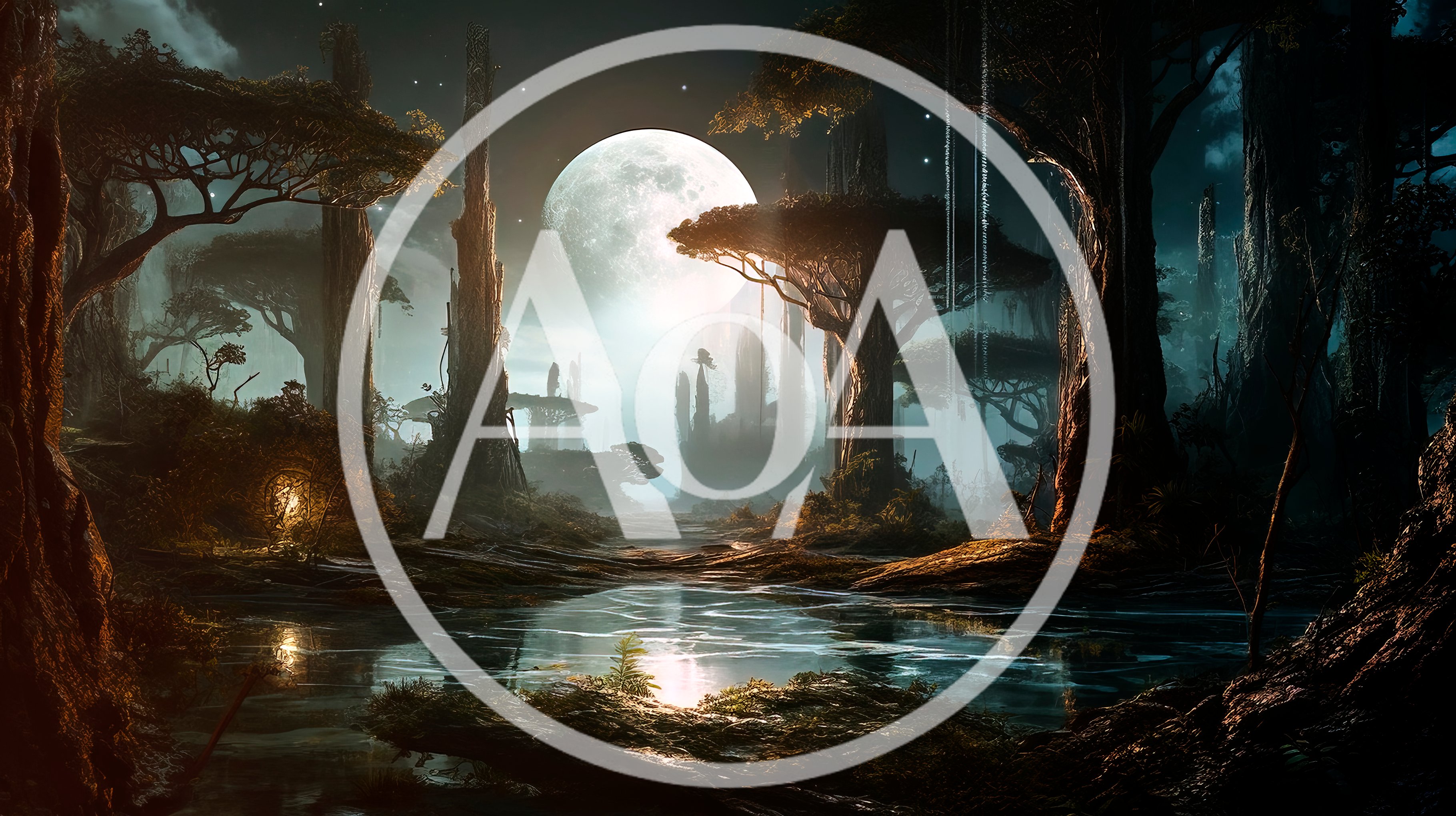 Ethereal Alien Forest Landscape Under A Giant Moon