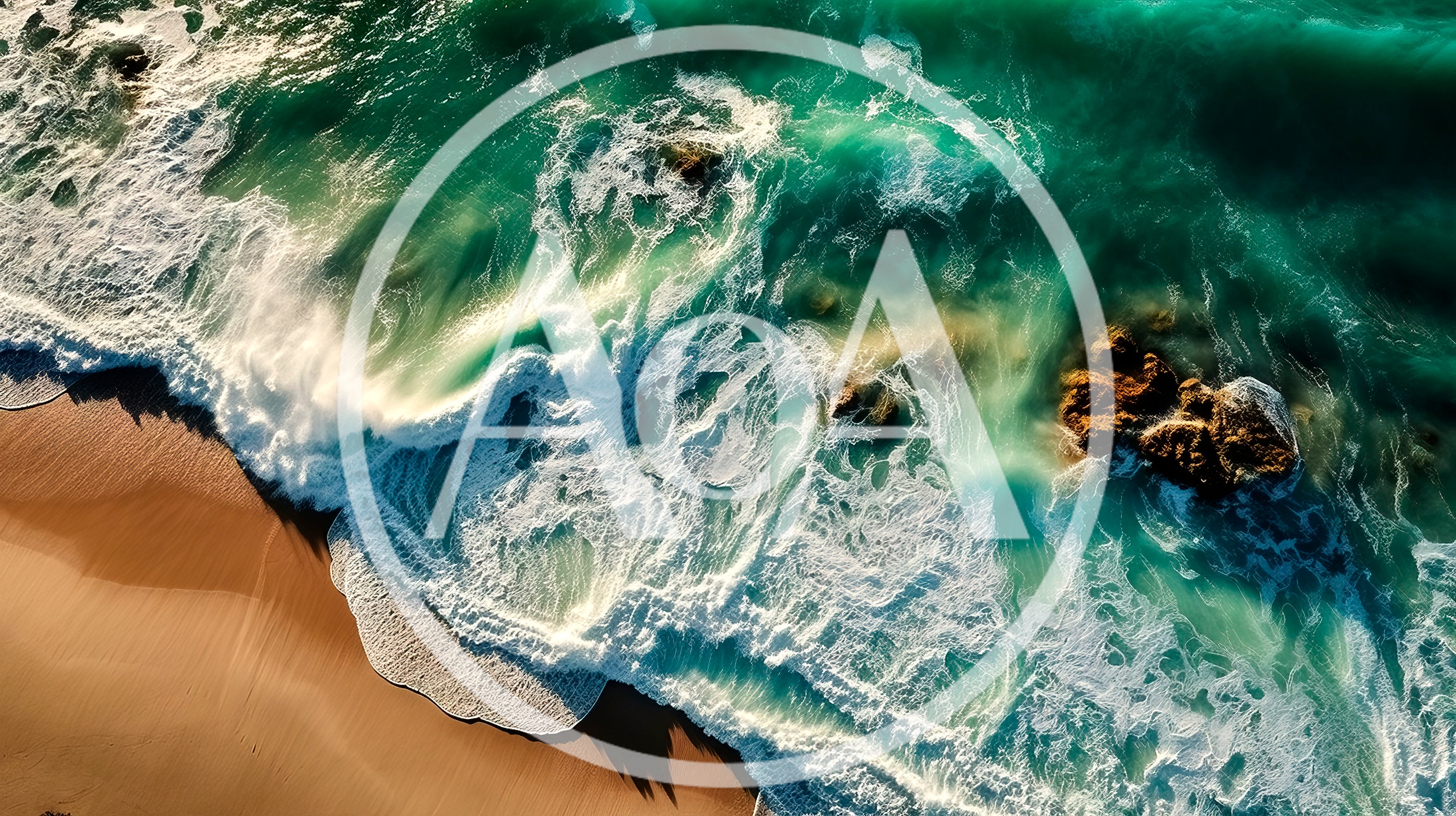 Aerial View Of Ocean Waves Crashing On Sandy Beach