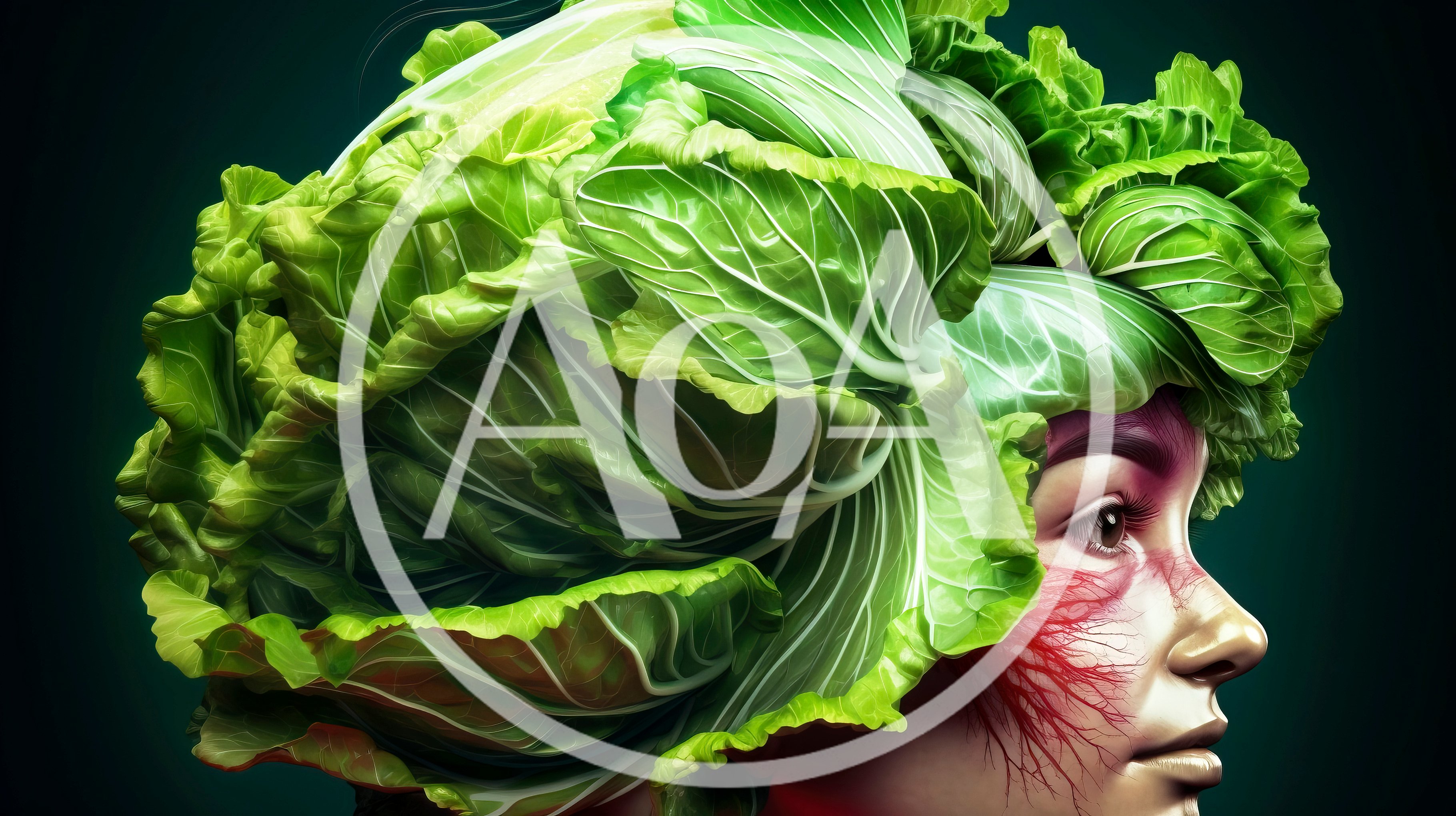 Surreal Portrait Of A Person With Cabbage Hair
