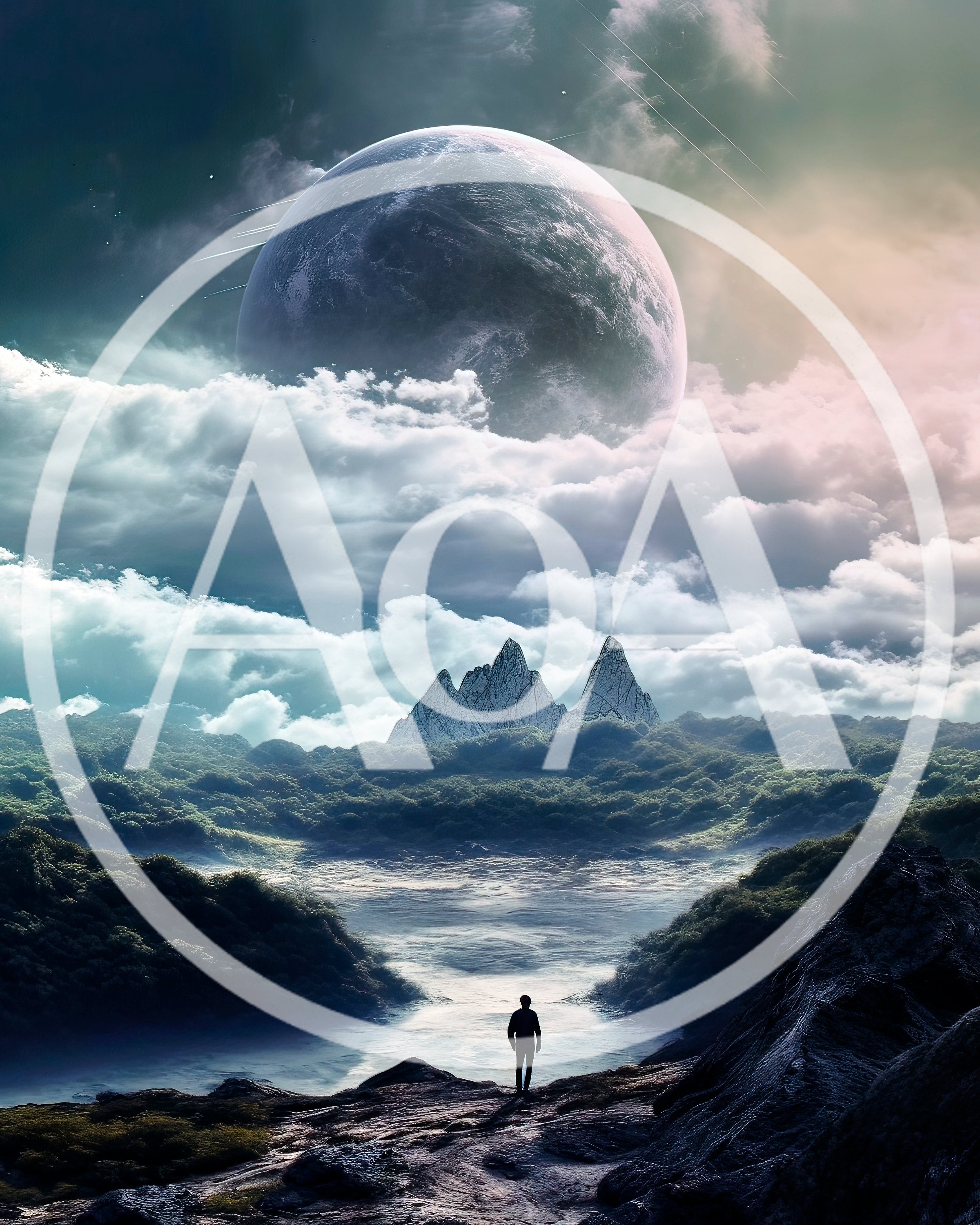 Lone Traveler Standing Before A Surreal Alien Landscape