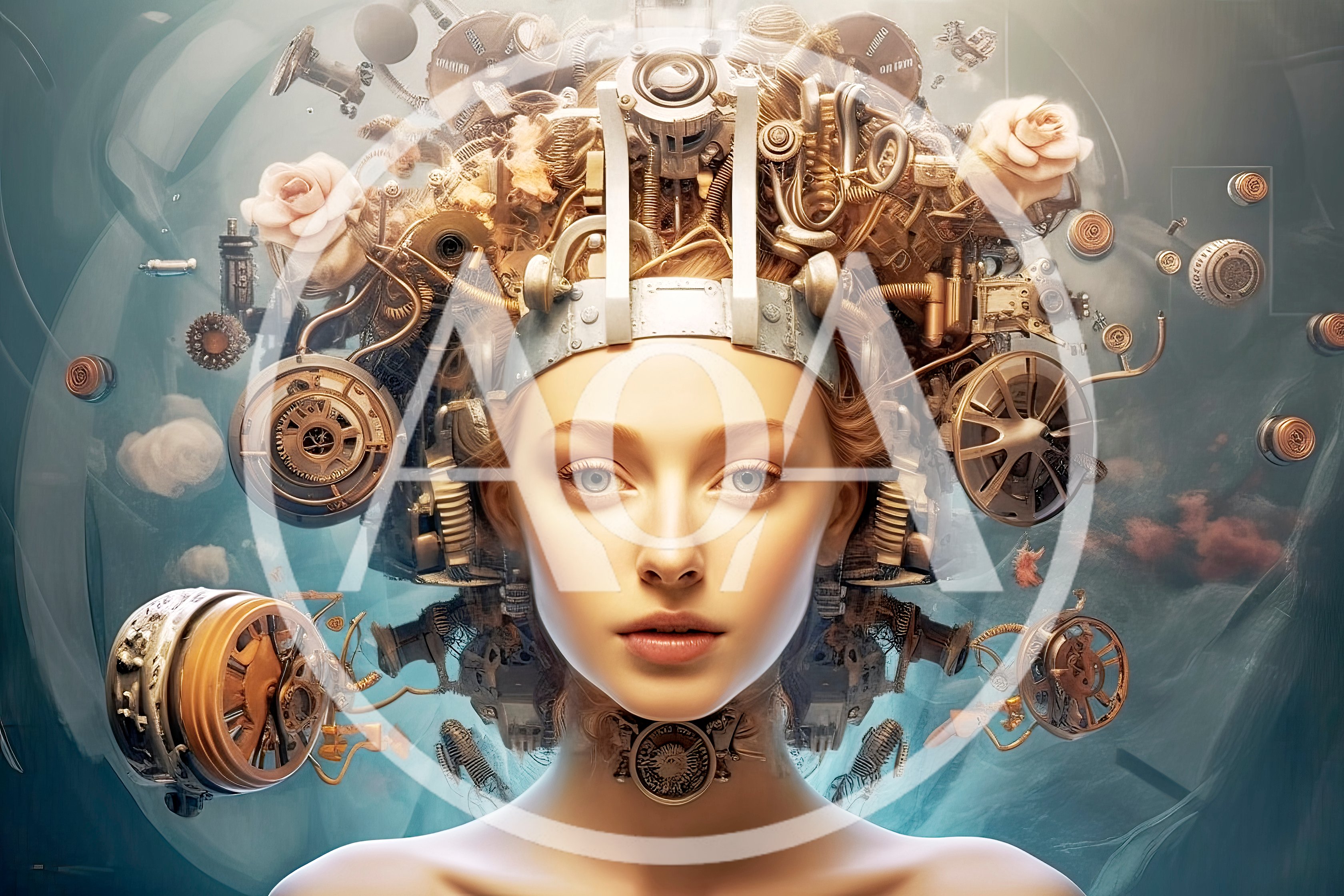 Surreal Portrait Of A Cyborg Woman With Mechanical Elements