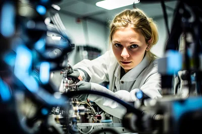 Female Scientist Working On Advanced Laboratory Equipment