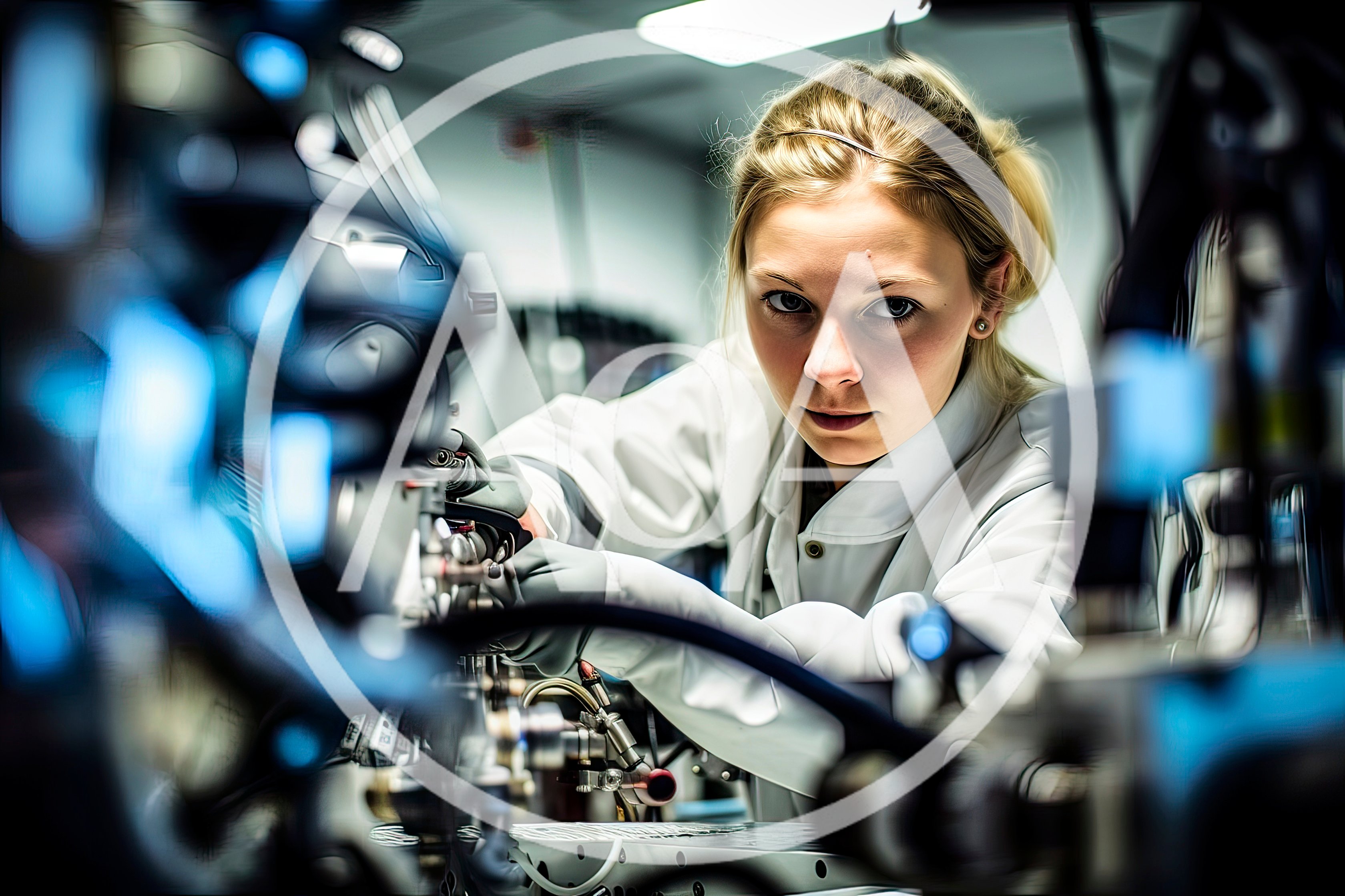 Female Scientist Working On Advanced Laboratory Equipment