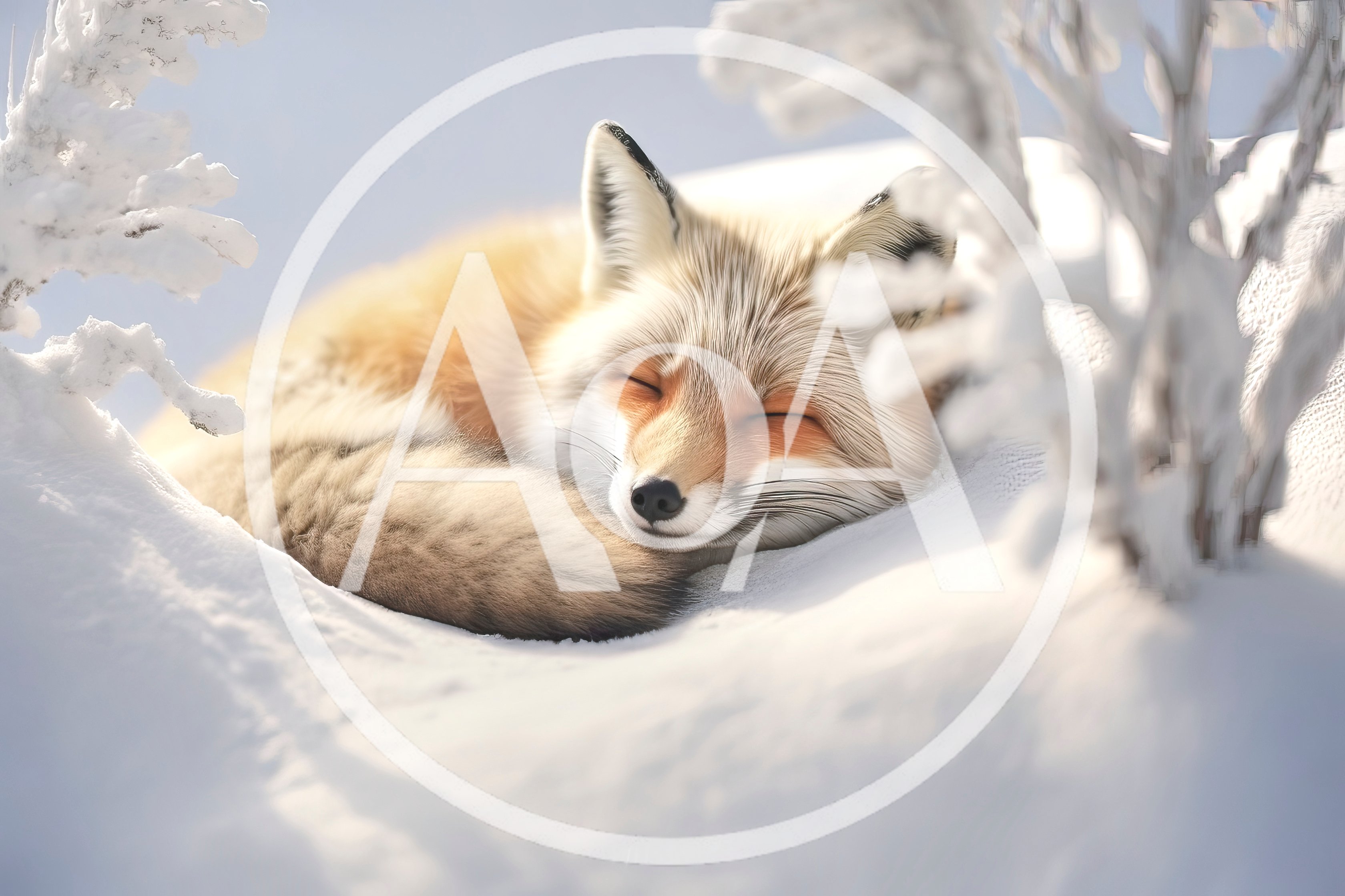 Sleeping Red Fox Resting In Deep Winter Snow