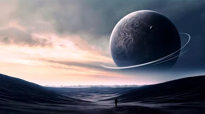 Lone Silhouette Standing On A Vast Alien Desert Planet