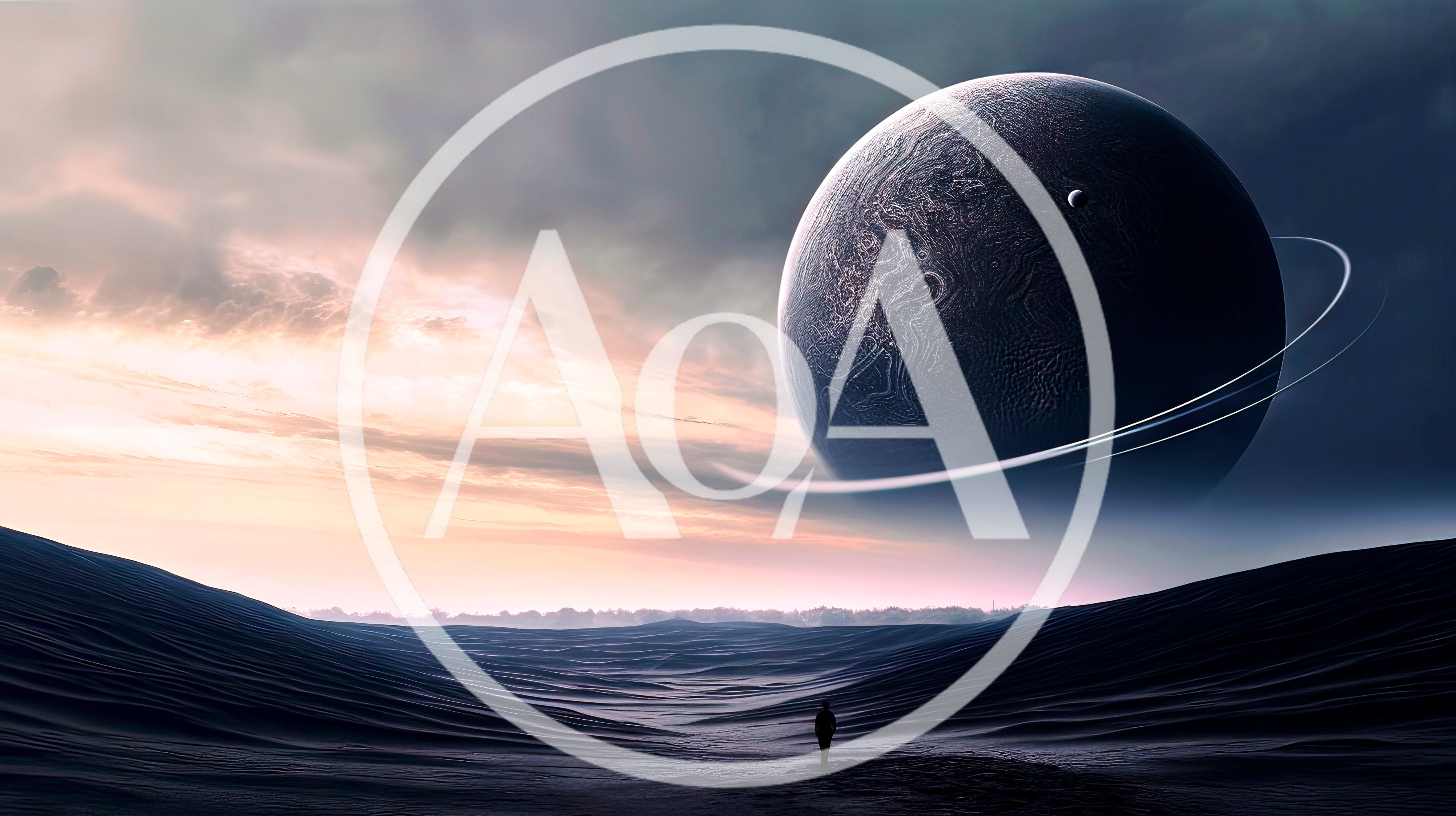 Lone Silhouette Standing On A Vast Alien Desert Planet