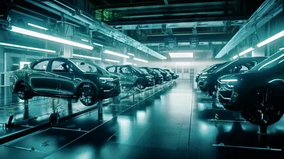 Automated Electric Vehicle Assembly Line in Modern Factory