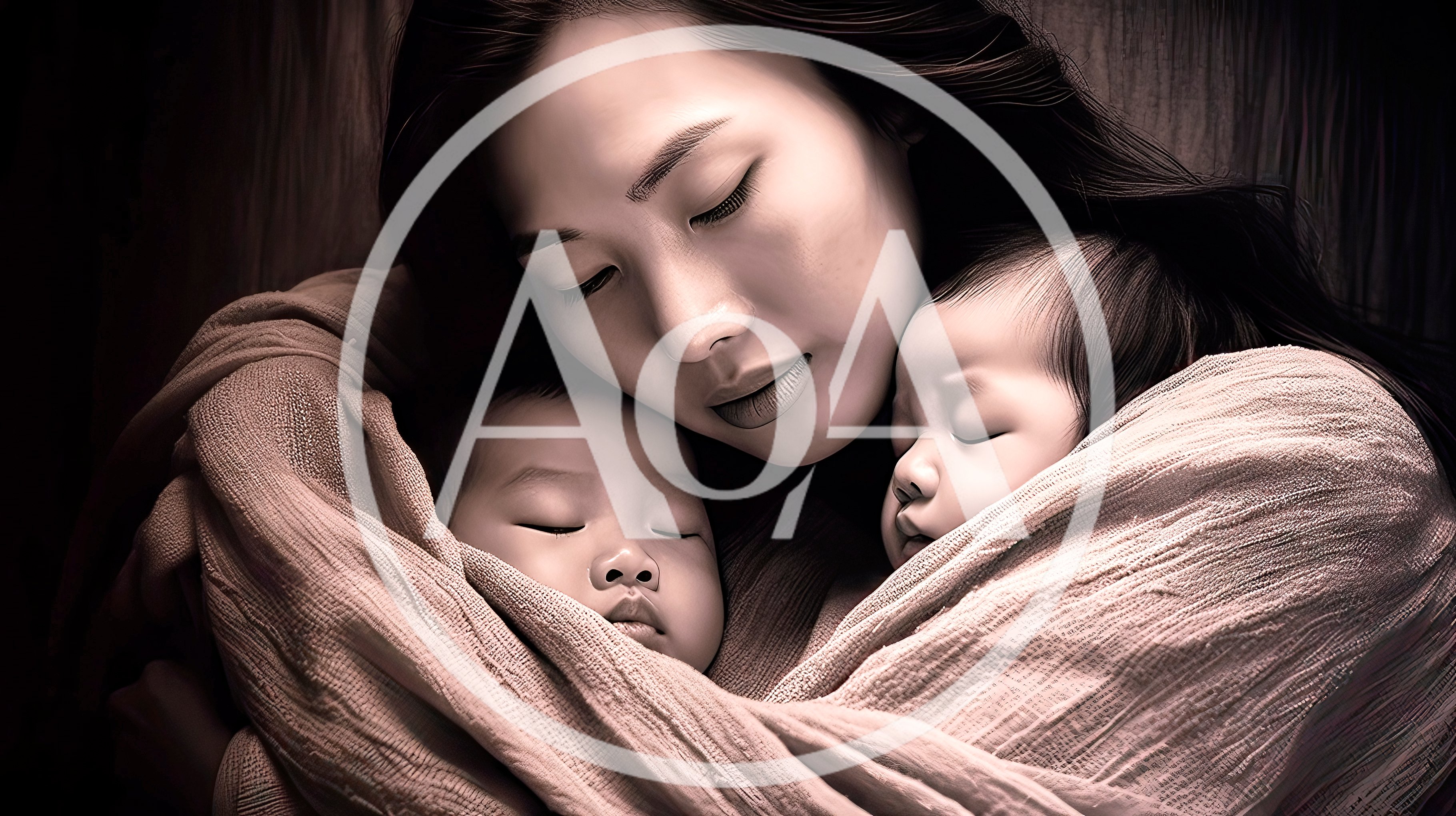 Mother Holding Two Sleeping Newborn Babies
