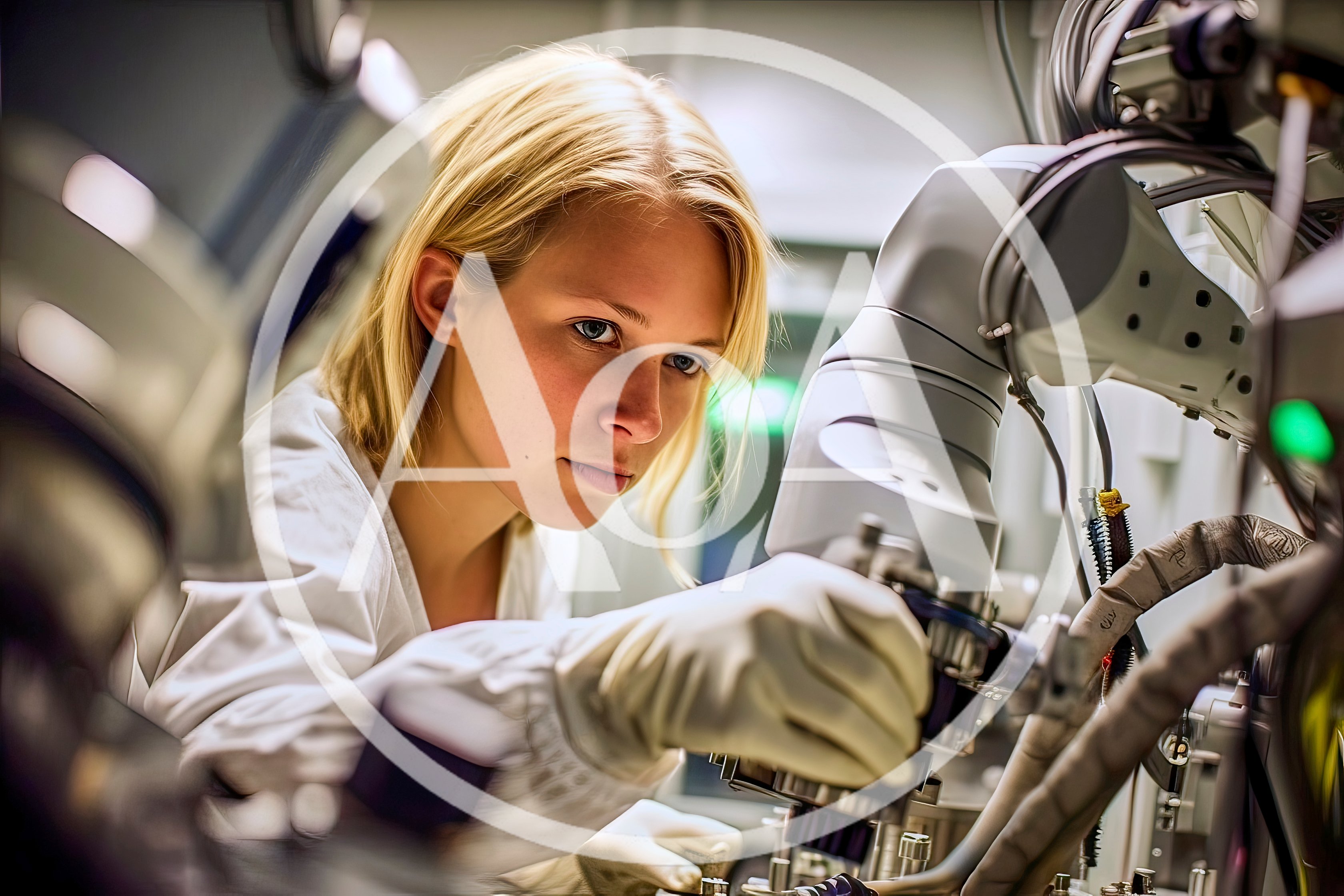 Female Scientist Operating Advanced Laboratory Robotic Equipment