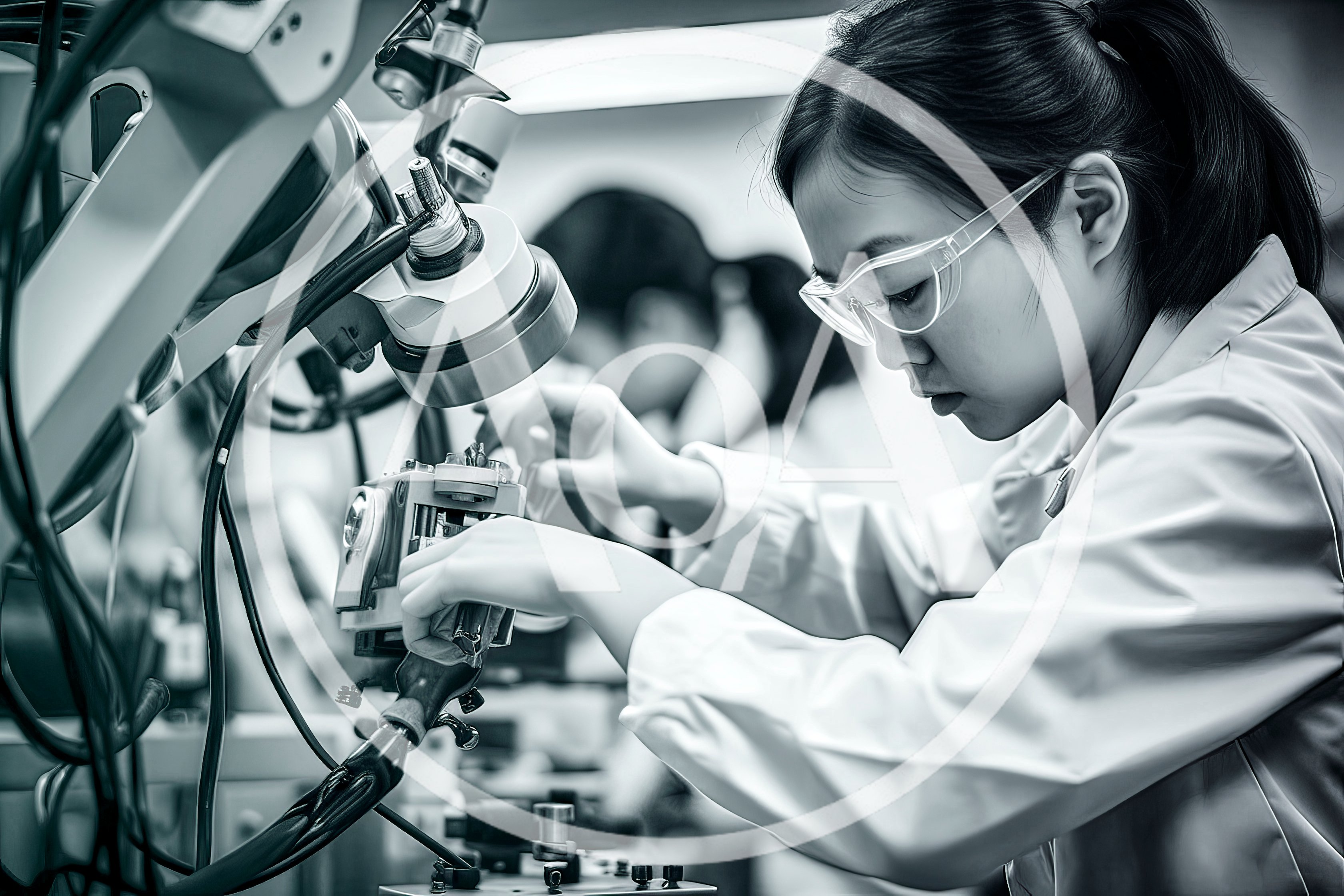 Female Technician Operating Precision Laboratory Equipment