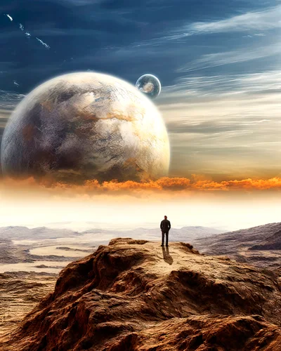 Lone Man Standing On A Rocky Alien Planet