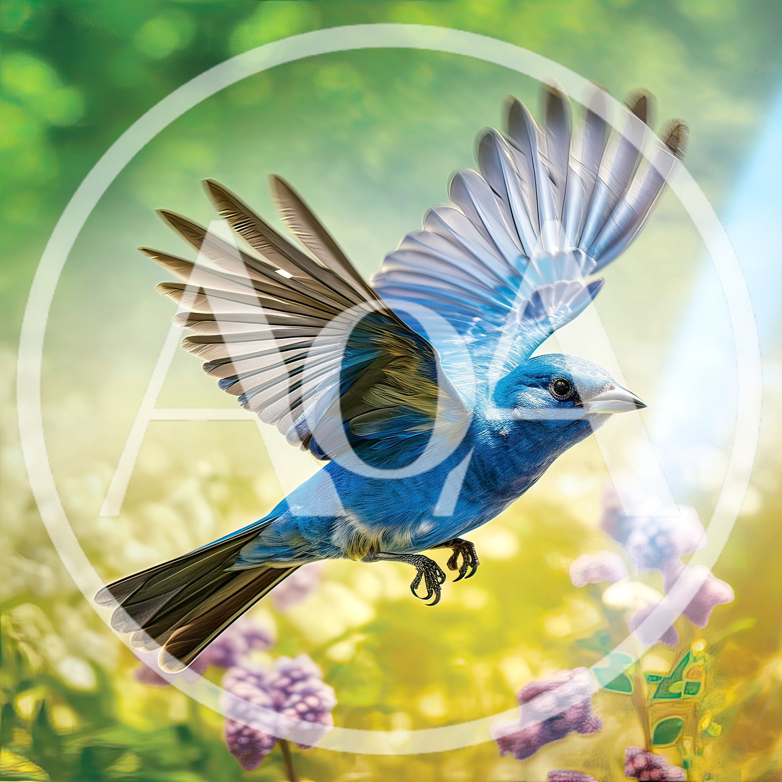 Vibrant Indigo Bunting Flying Over A Sunny Garden