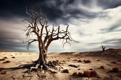 Dead Tree In A Barren Desert Landscape