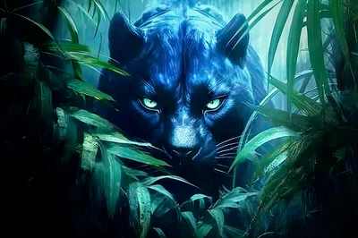 Majestic Black Panther Stalking Through Lush Tropical Jungle