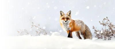 Red Fox Standing In Snowy Winter Landscape