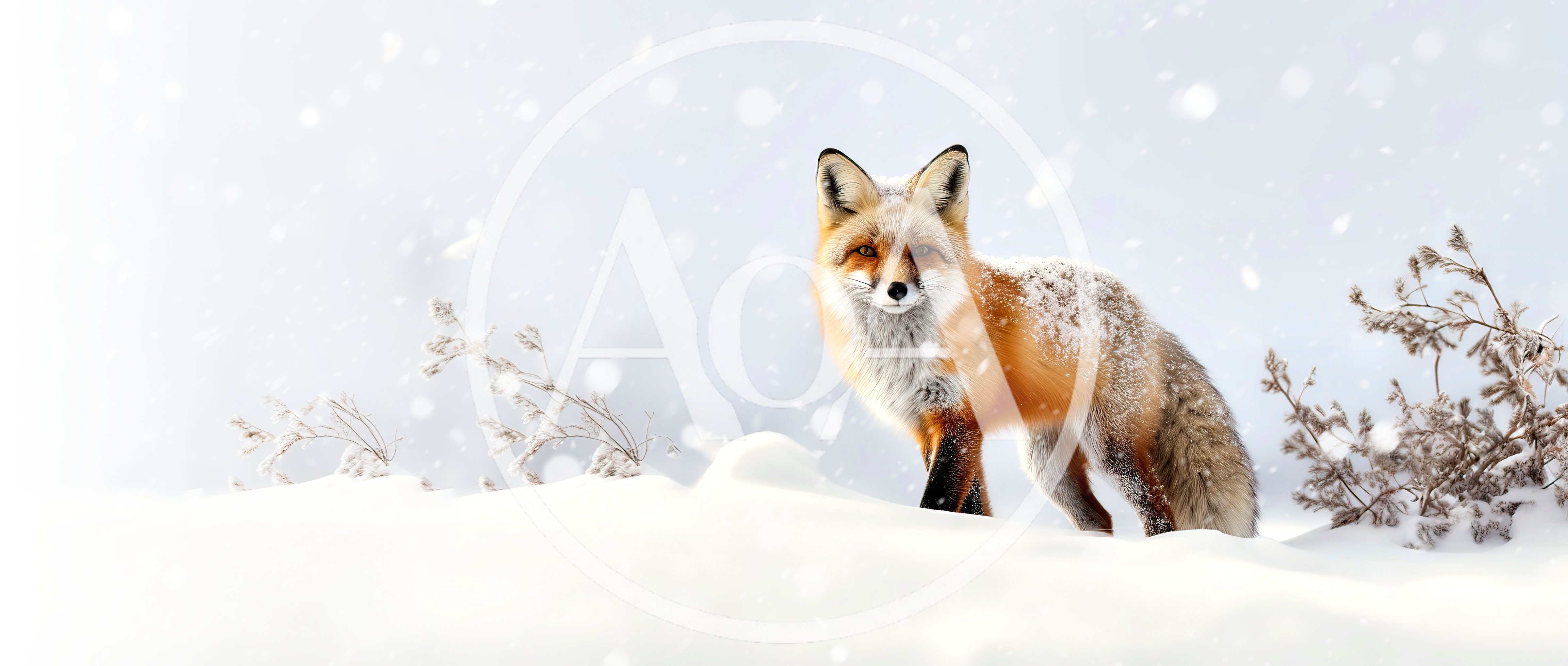 Red Fox Standing In Snowy Winter Landscape