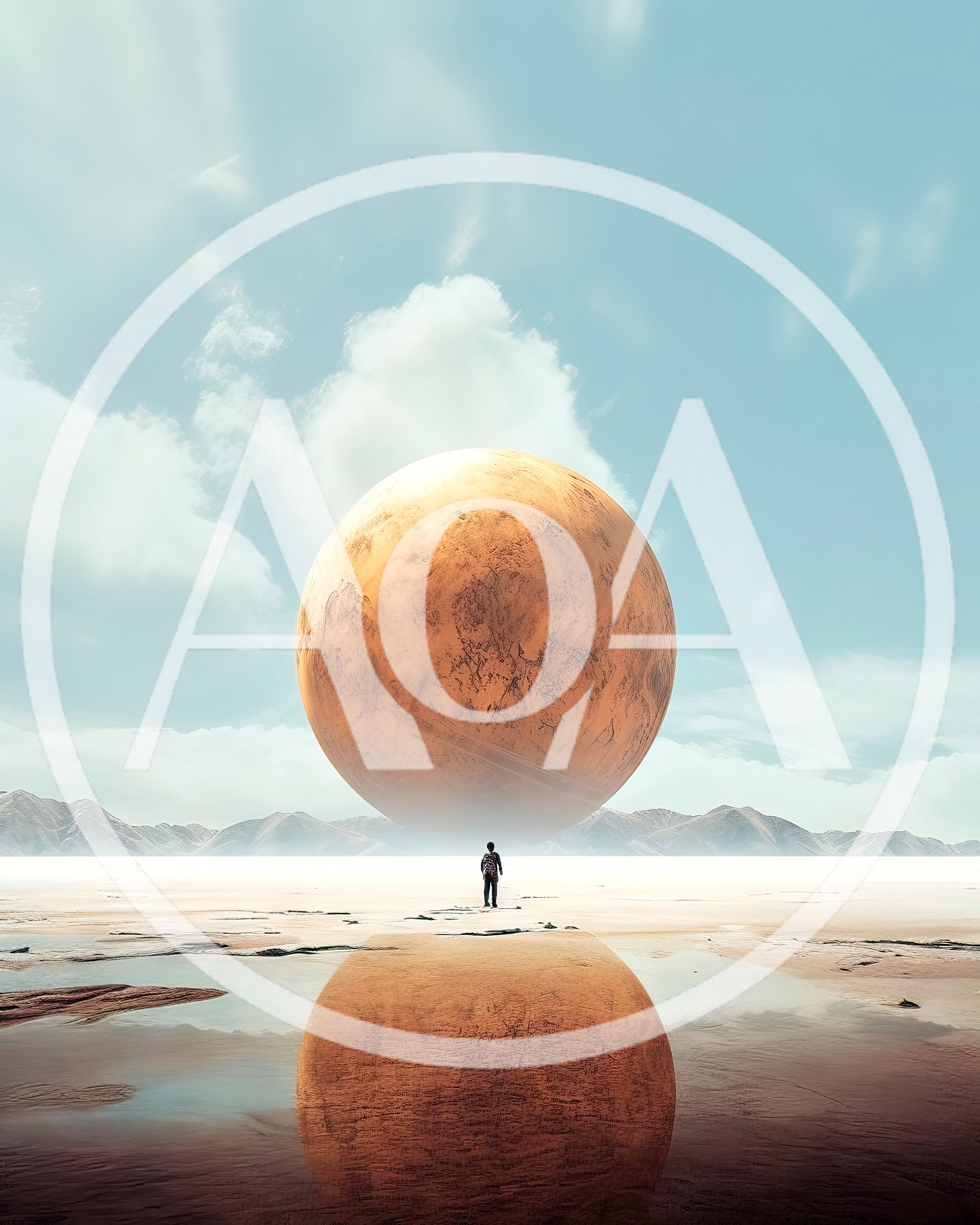 Surreal Landscape With A Giant Planet And Lone Traveler