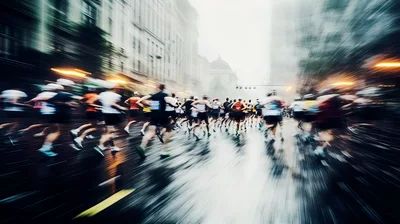 Marathon Runners Racing Through City Streets