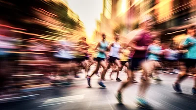 Motion Blurred Marathon Runners In City Street