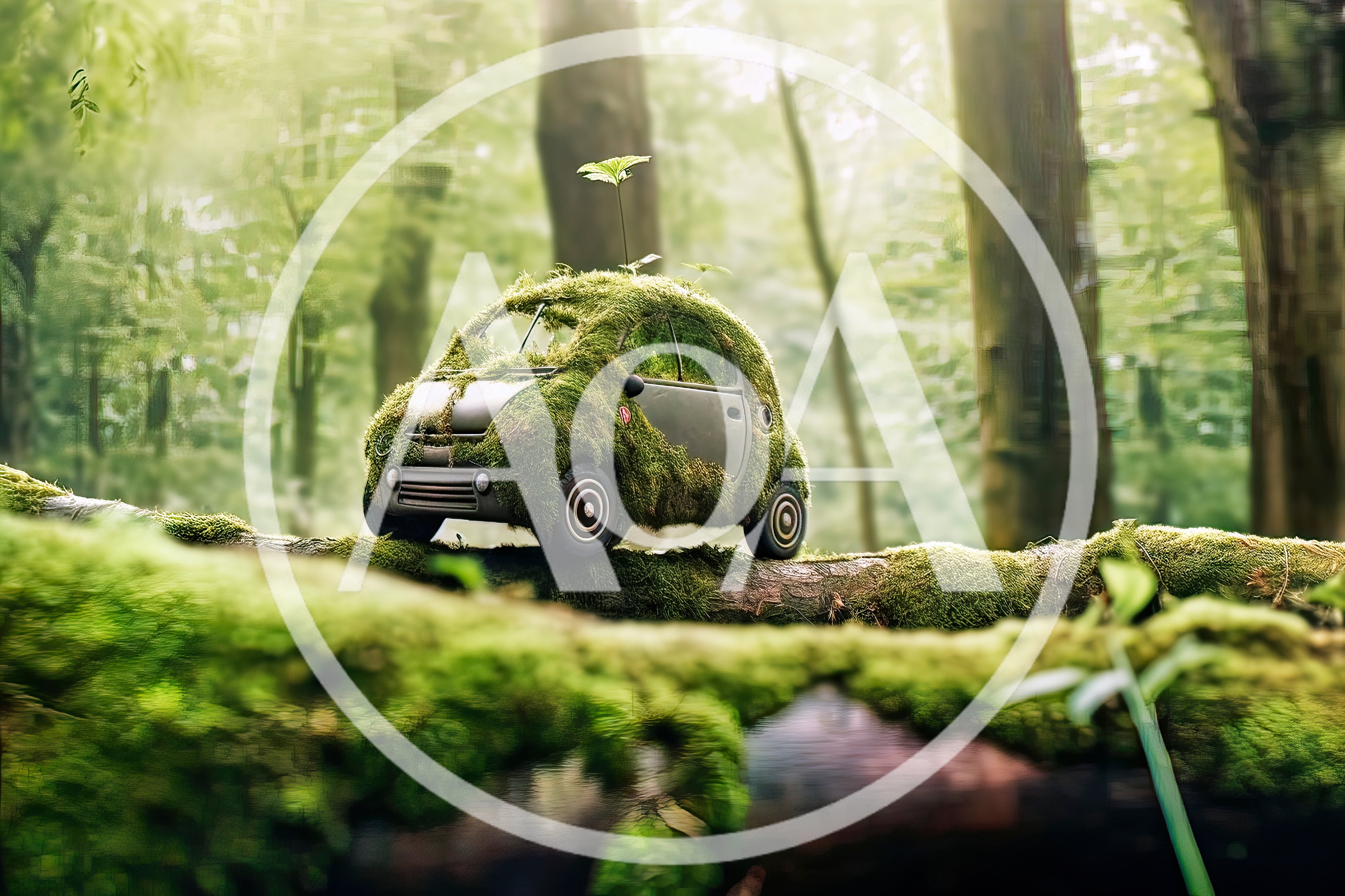 Moss Covered Small Car In A Lush Forest