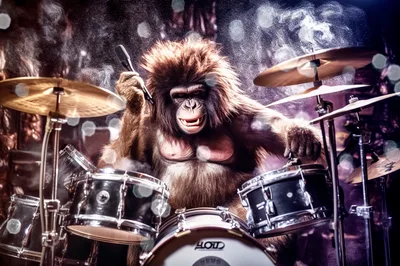 A Gorilla Playing Drums On Stage