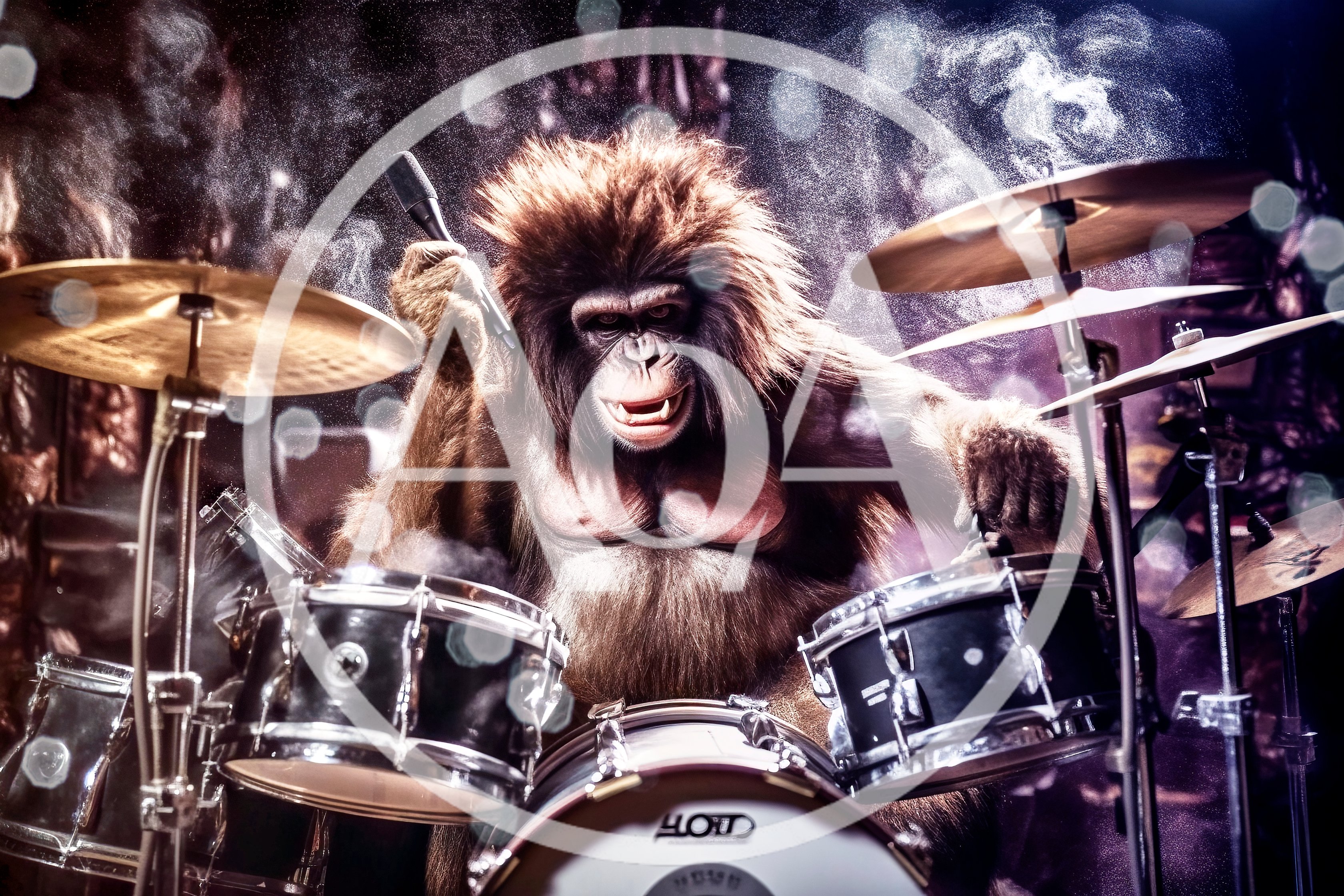 A Gorilla Playing Drums On Stage