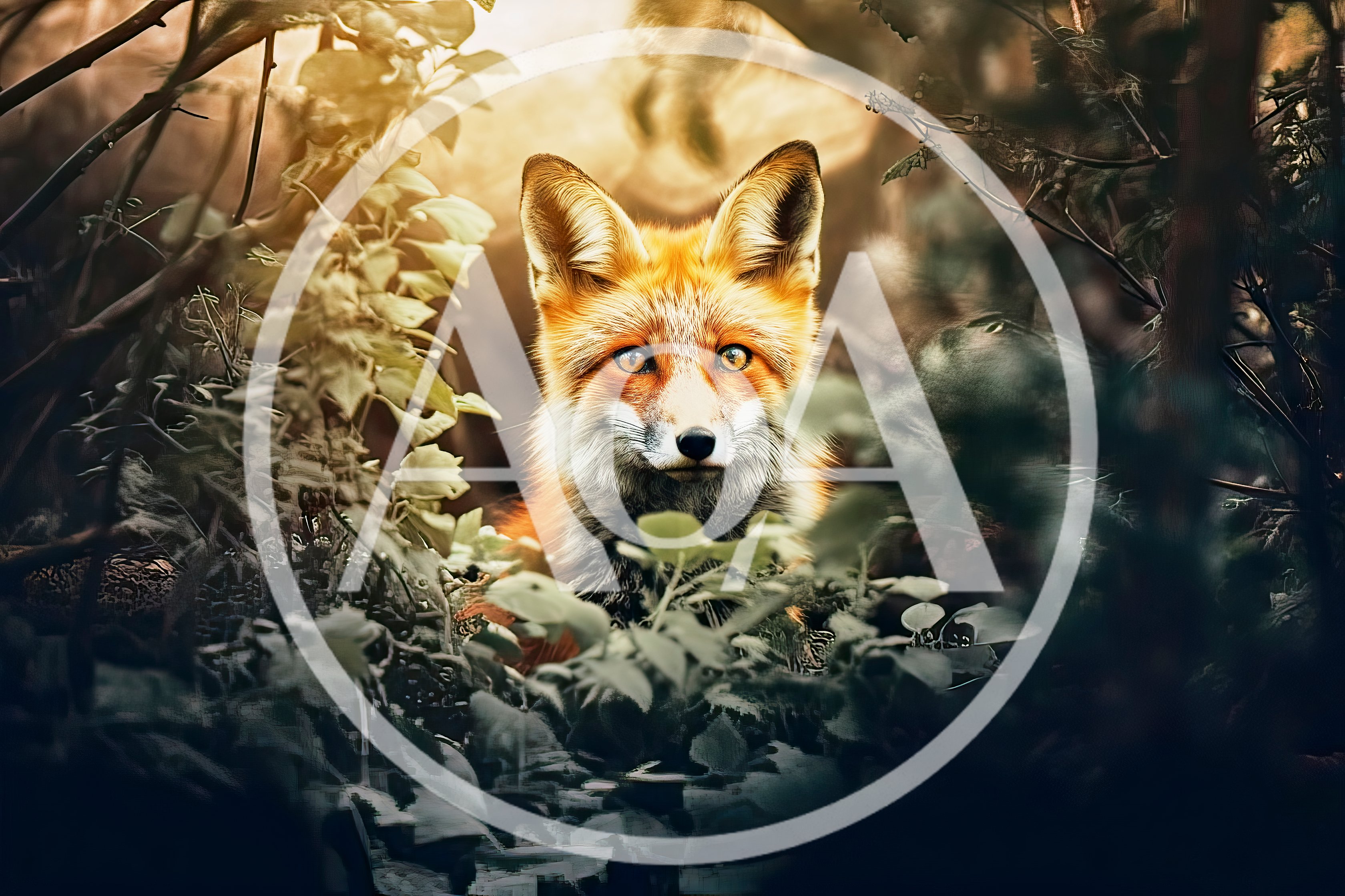 Red Fox Peering Through Lush Forest Foliage