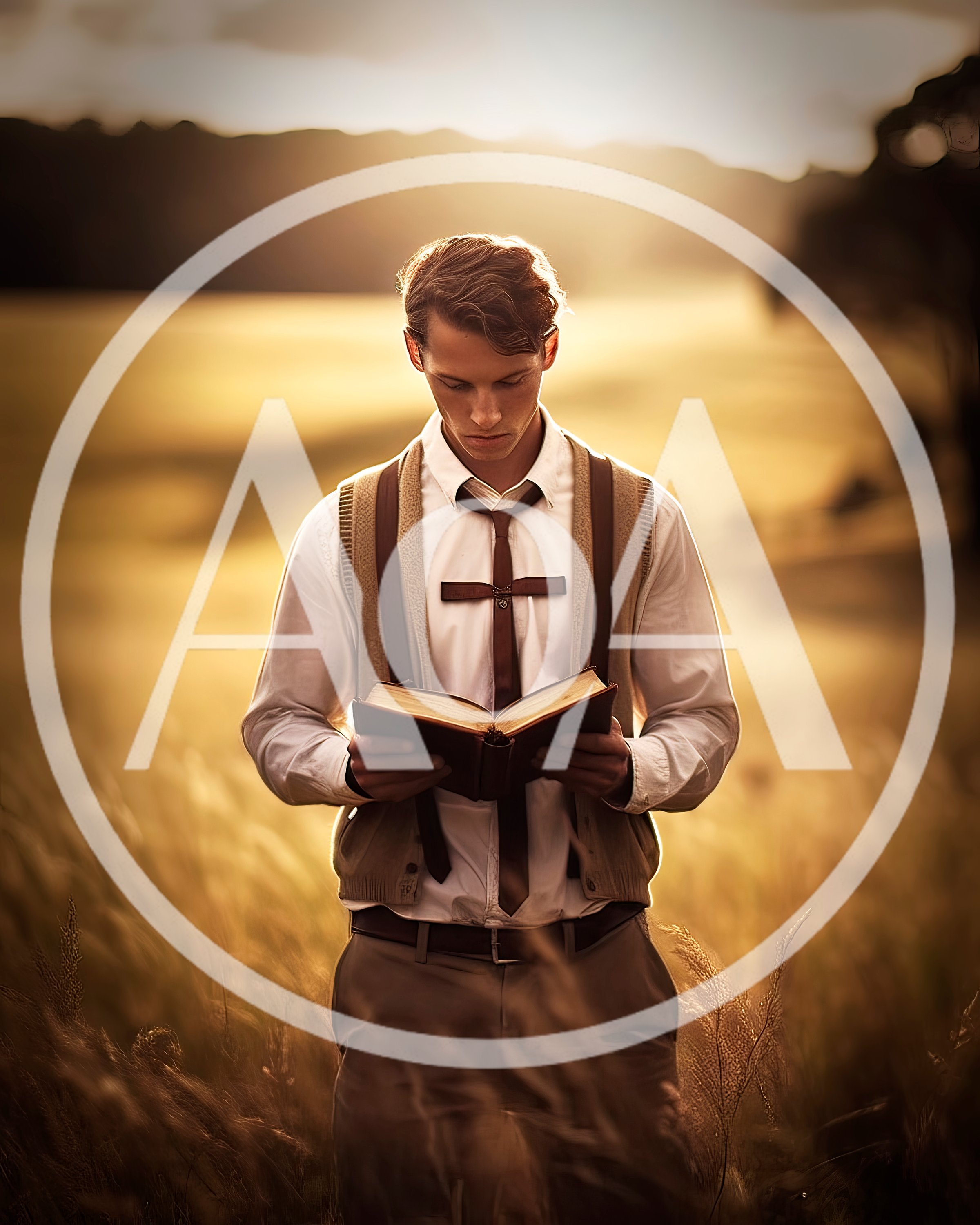 Young Man Reading A Book In A Golden Field