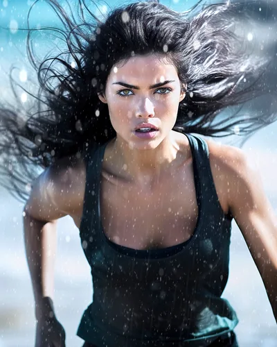 Determined Woman Running Through Rain Outdoors