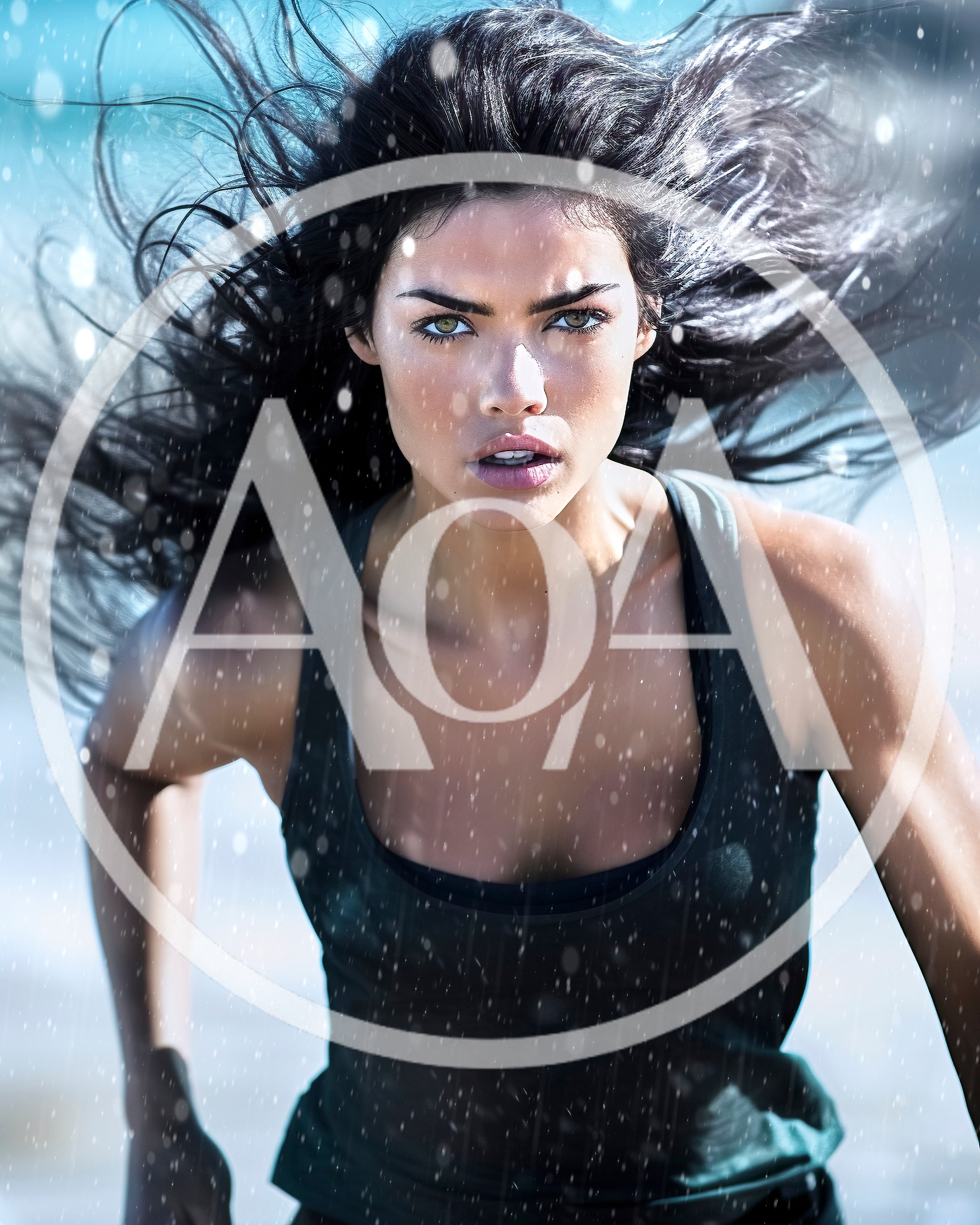Determined Woman Running Through Rain Outdoors