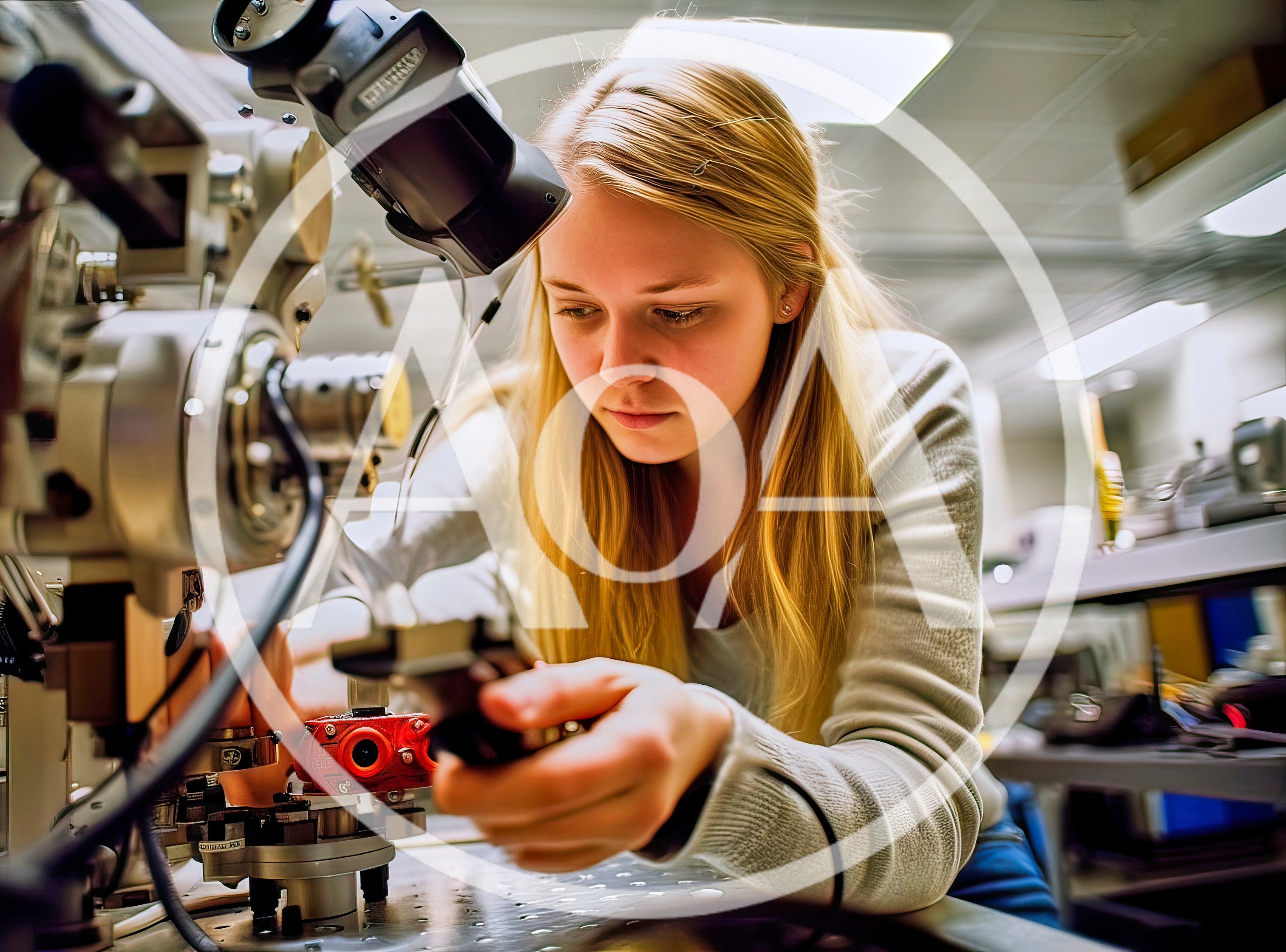 Young Female Scientist Adjusting Precision Laboratory Equipment