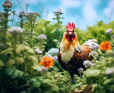 Rooster Standing In A Lush Garden