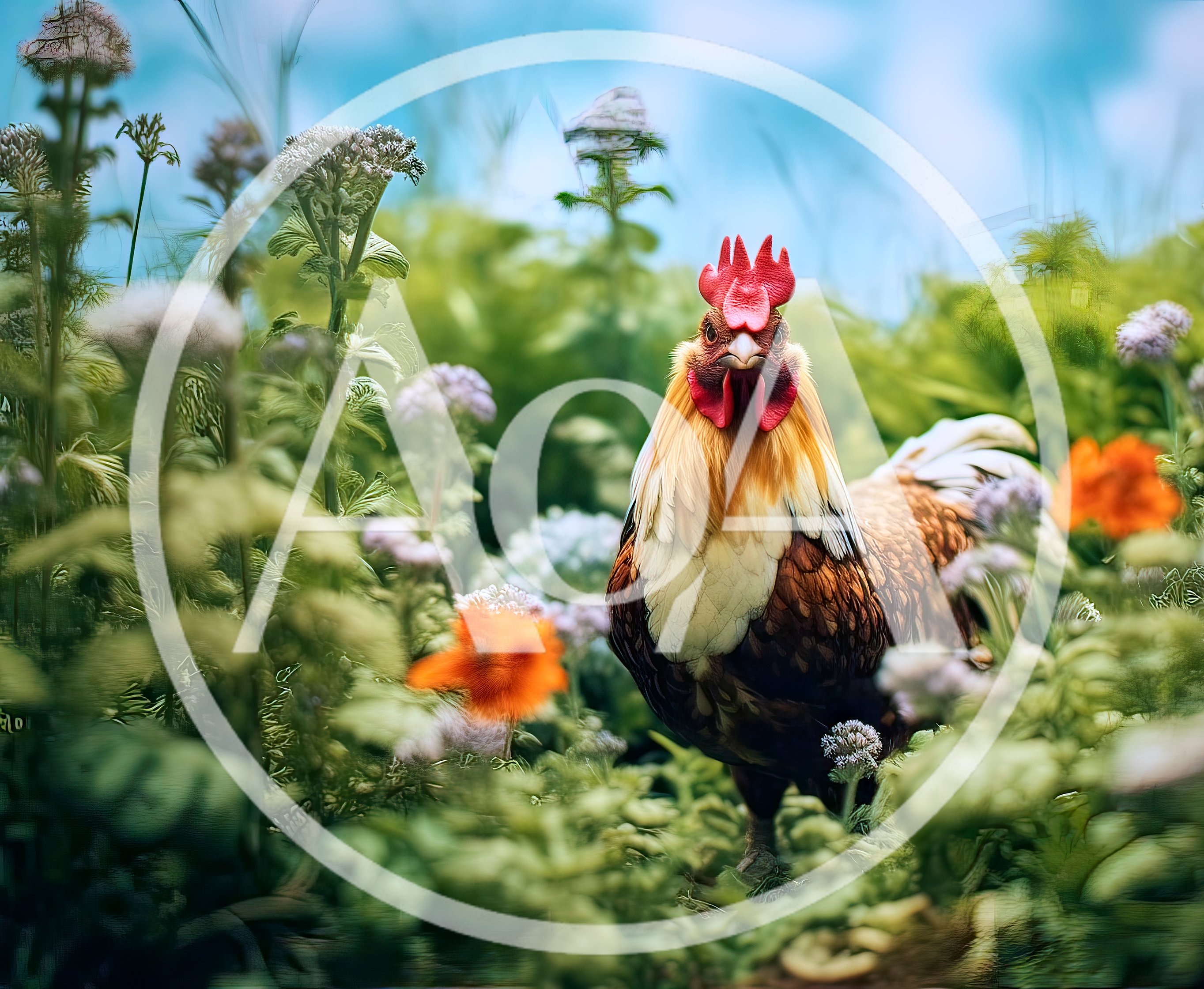 Rooster Standing In A Lush Garden