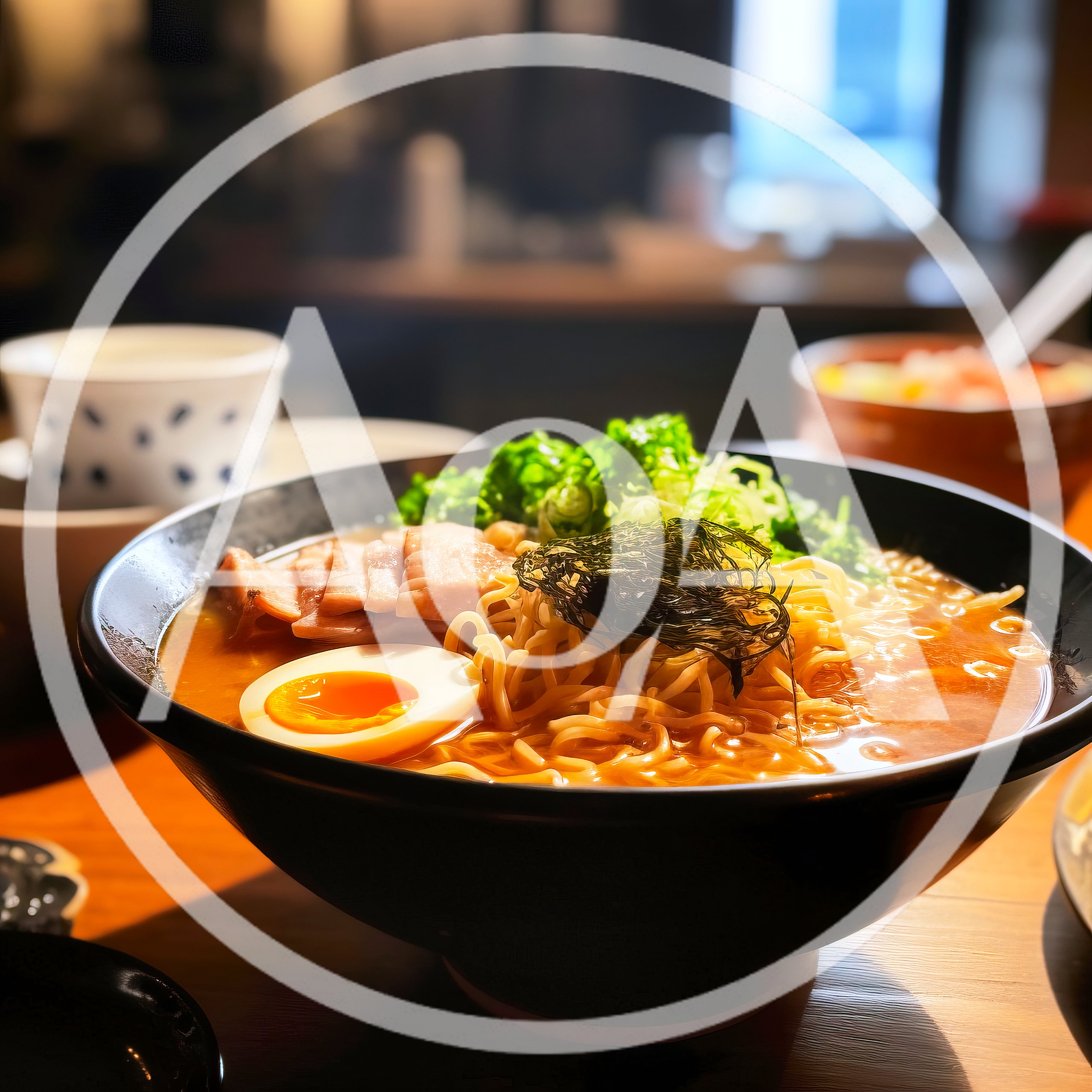 Bowl Of Traditional Japanese Ramen With Toppings