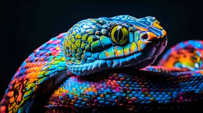 Macro Close Up Of A Vibrant Rainbow Colored Snake