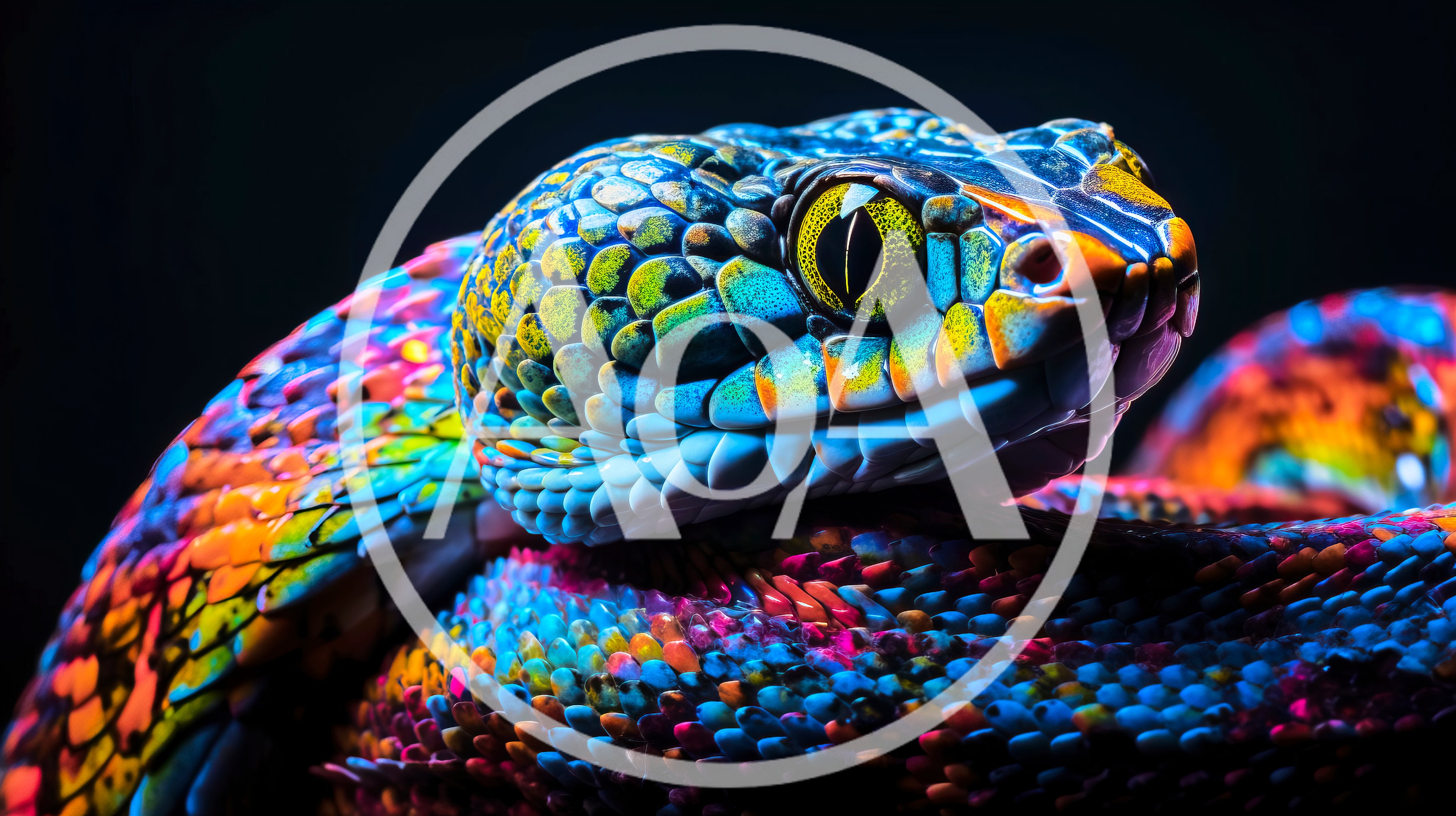 Macro Close Up Of A Vibrant Rainbow Colored Snake