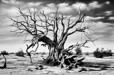 Ancient Dead Tree In A Barren Desert Landscape