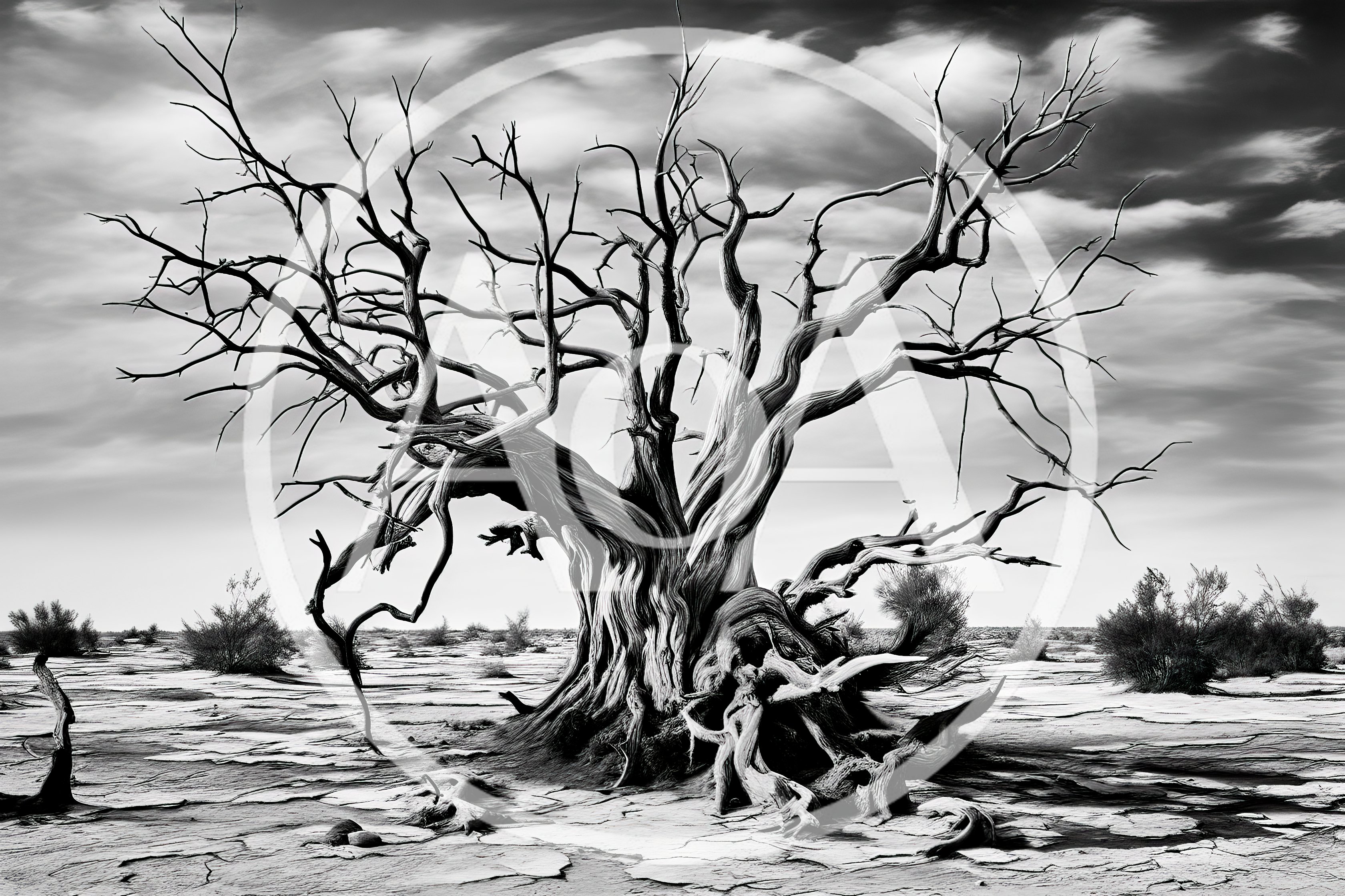 Ancient Dead Tree In A Barren Desert Landscape