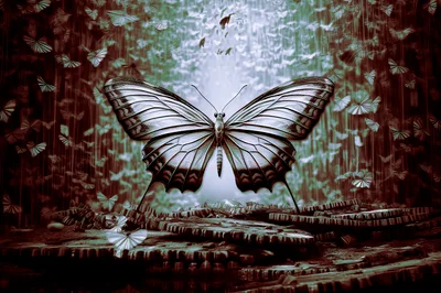 Large Butterfly Resting On Mechanical Gears