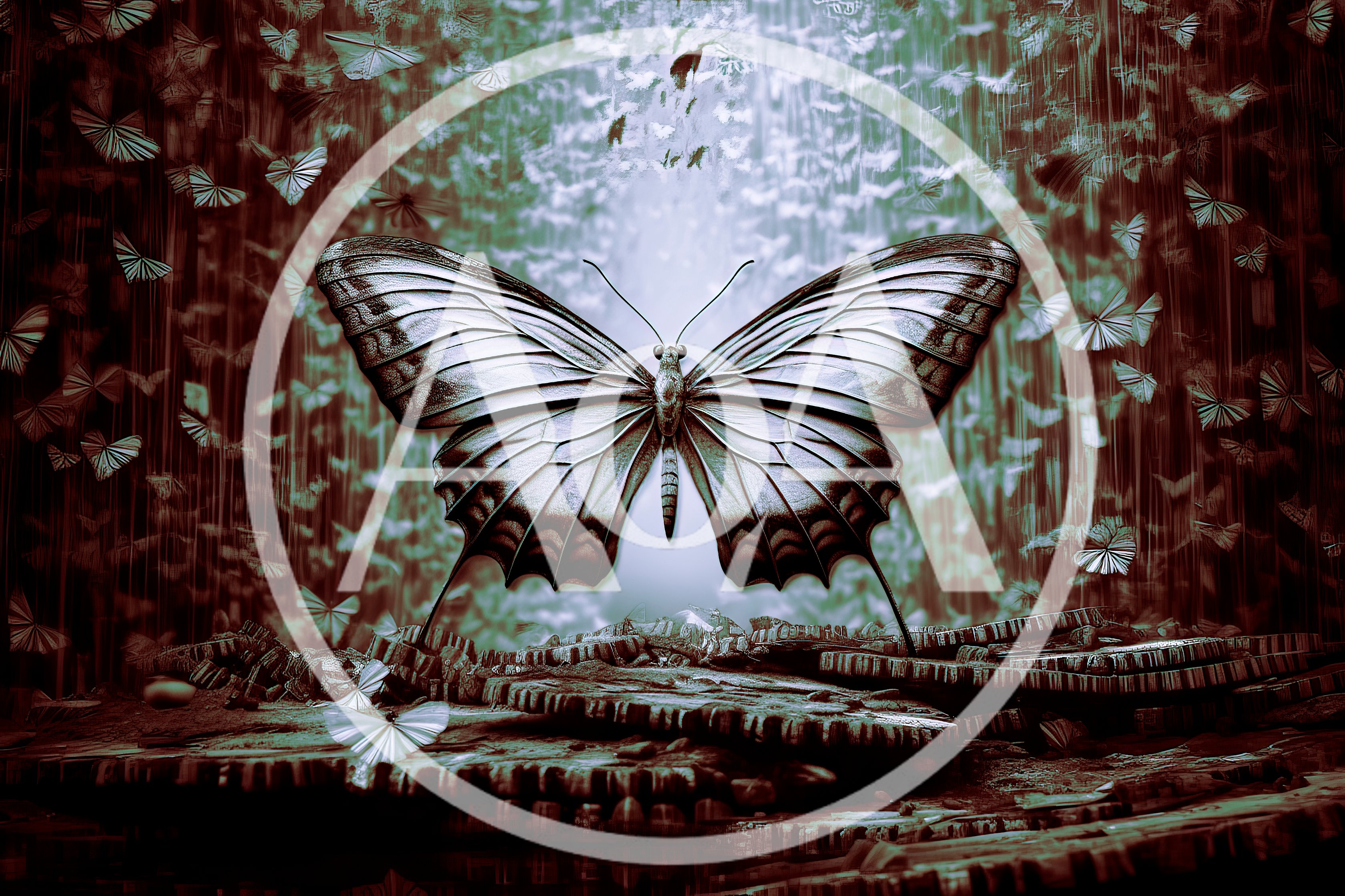 Large Butterfly Resting On Mechanical Gears