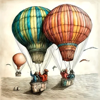 Whimsical Illustration Of Hot Air Balloons Over Ocean