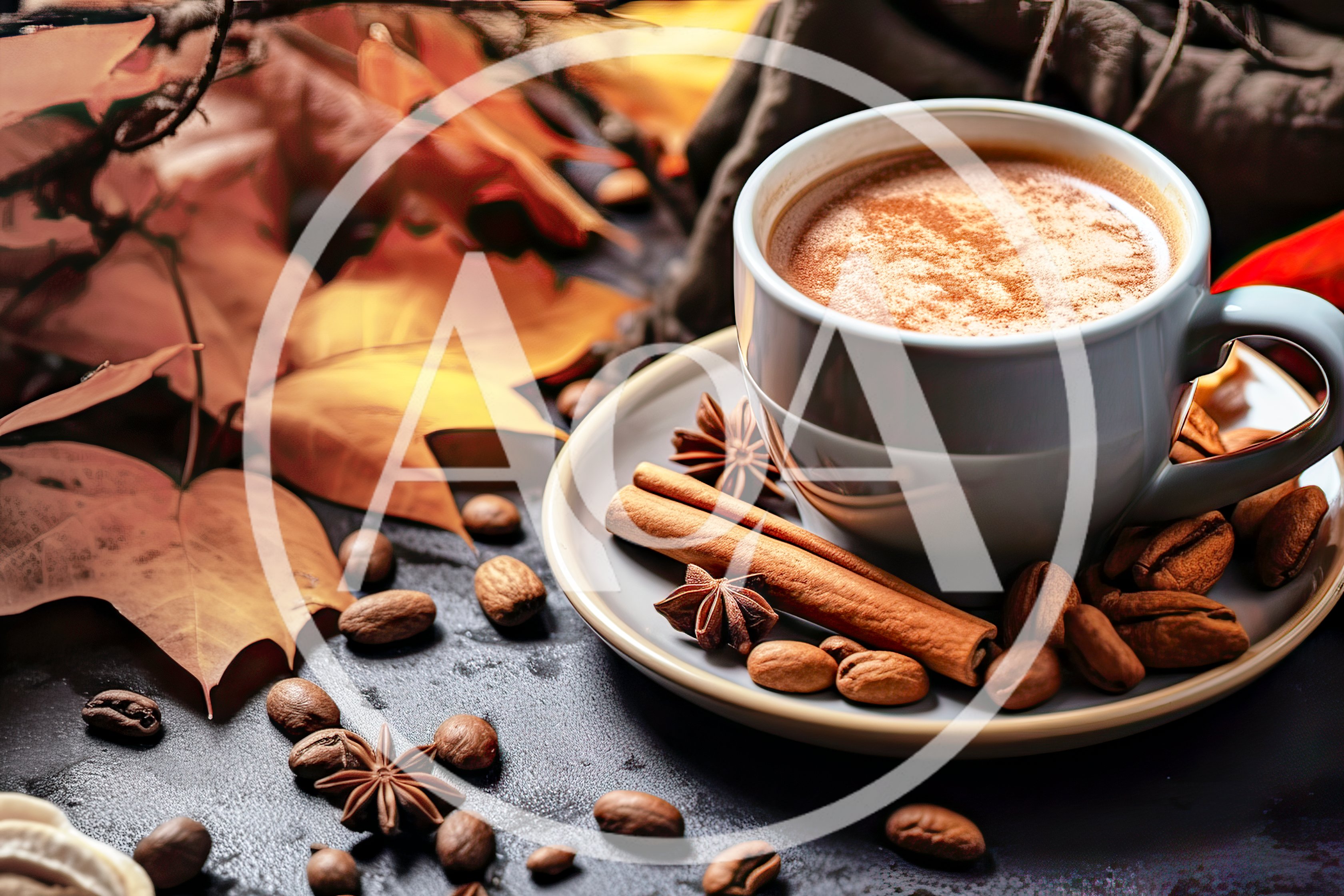 Cup Of Spiced Coffee With Autumn Leaves