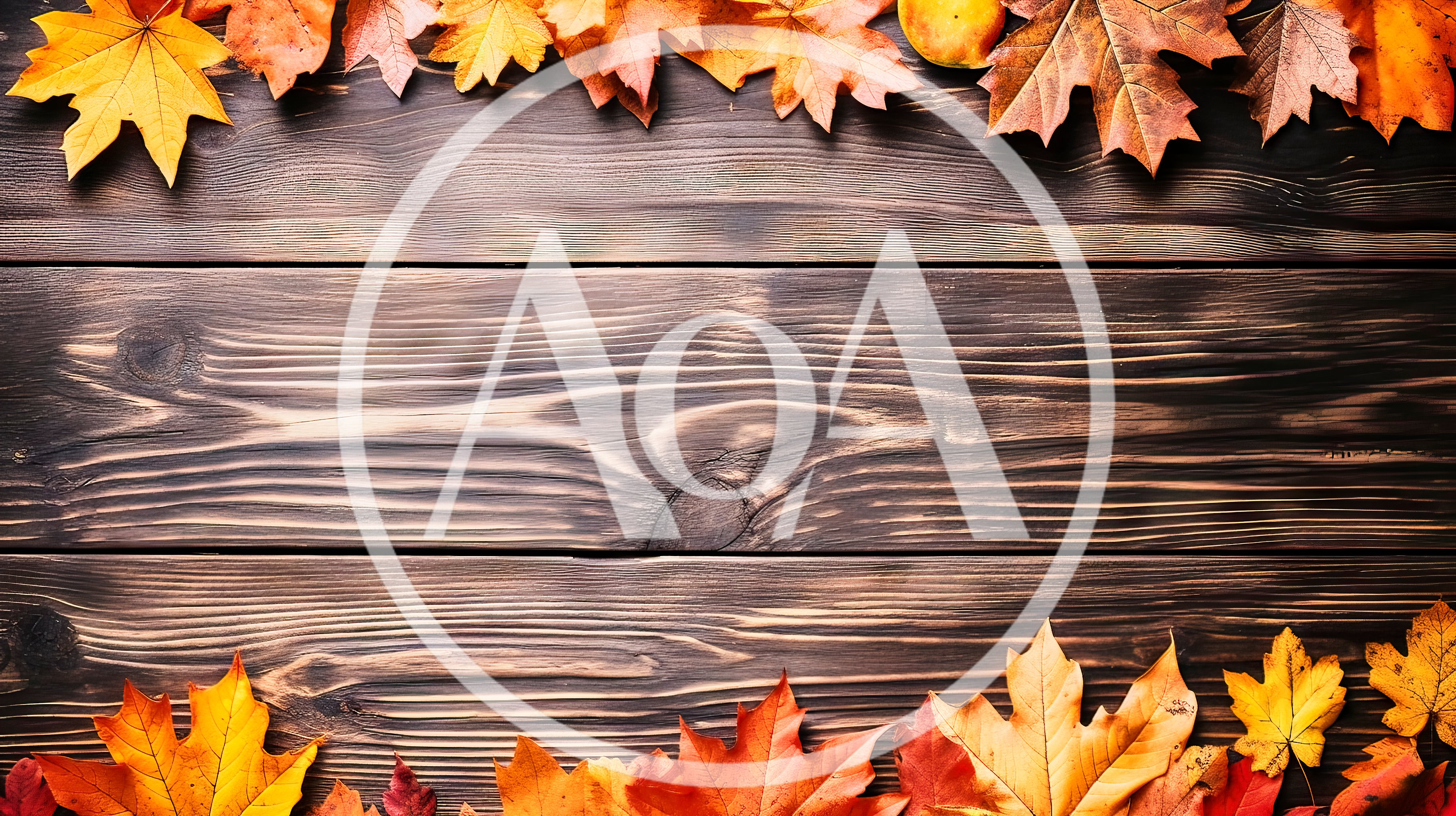 Autumn Leaves Border on Dark Rustic Wooden Background