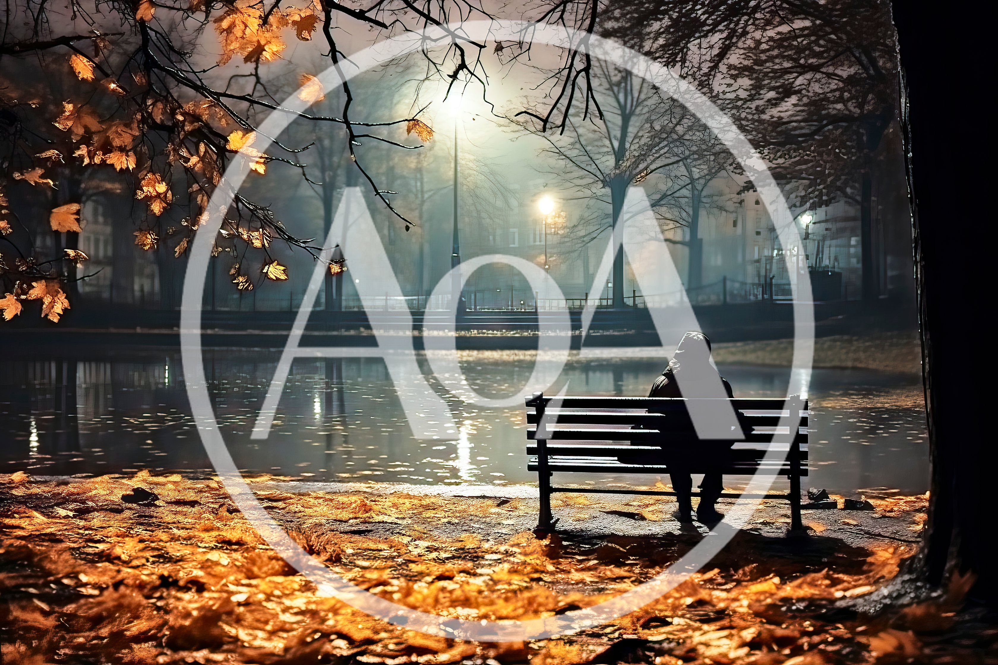 Person Sitting Alone On Park Bench At Night