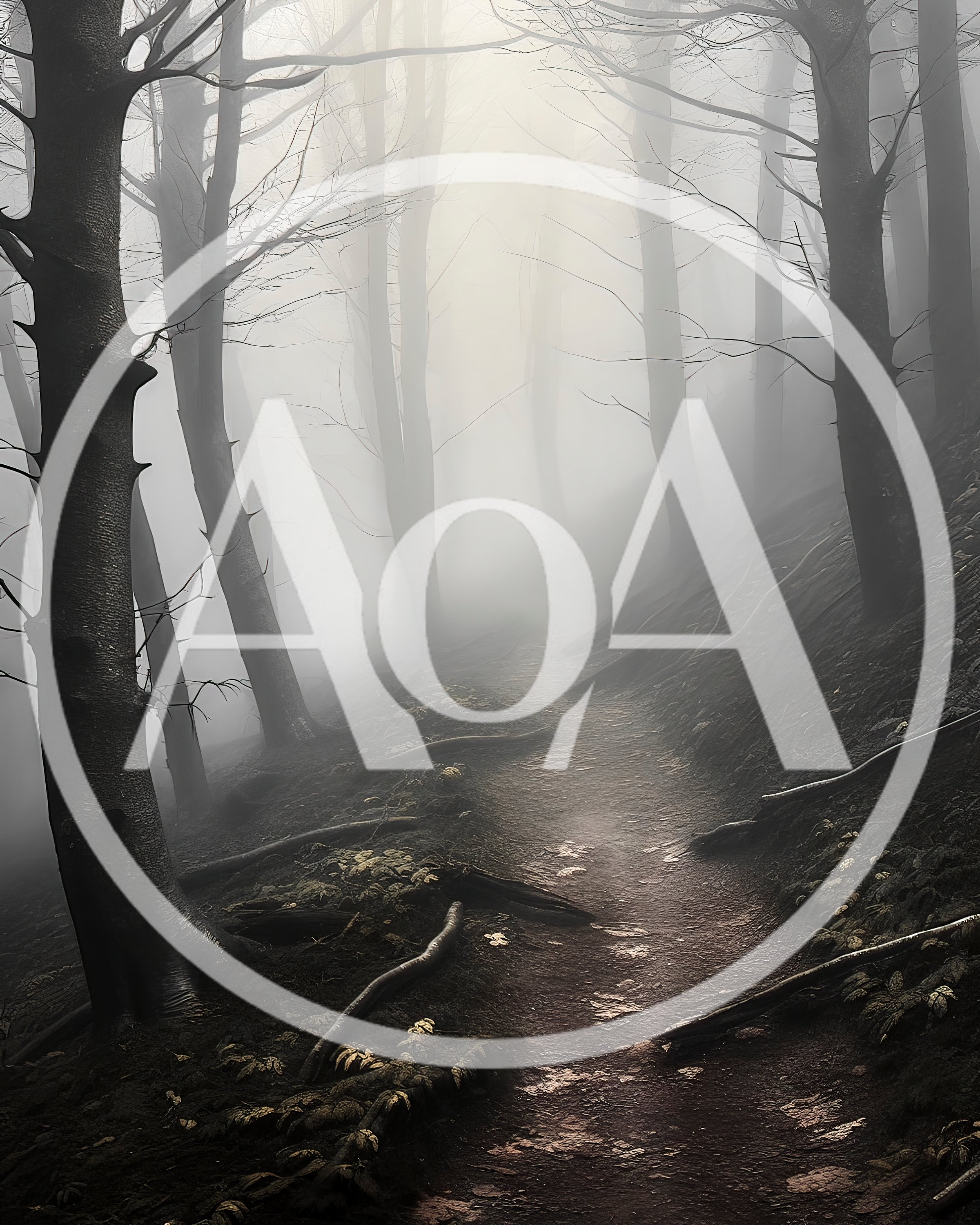 Misty Forest Path Through Dark Woodland