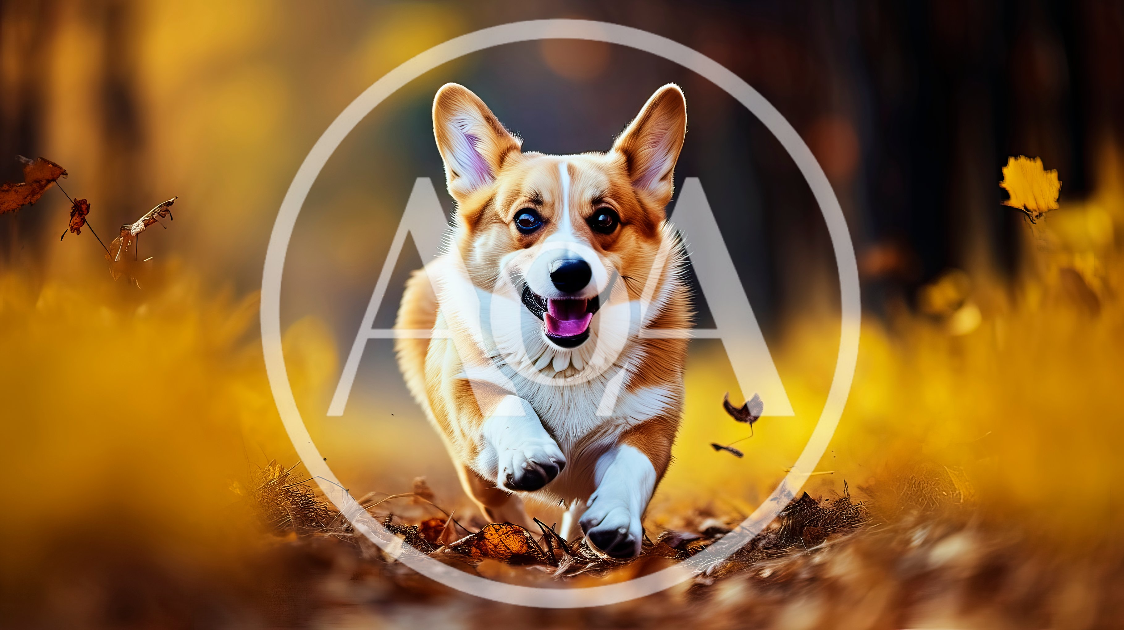 Happy Corgi Running Through Autumn Leaves
