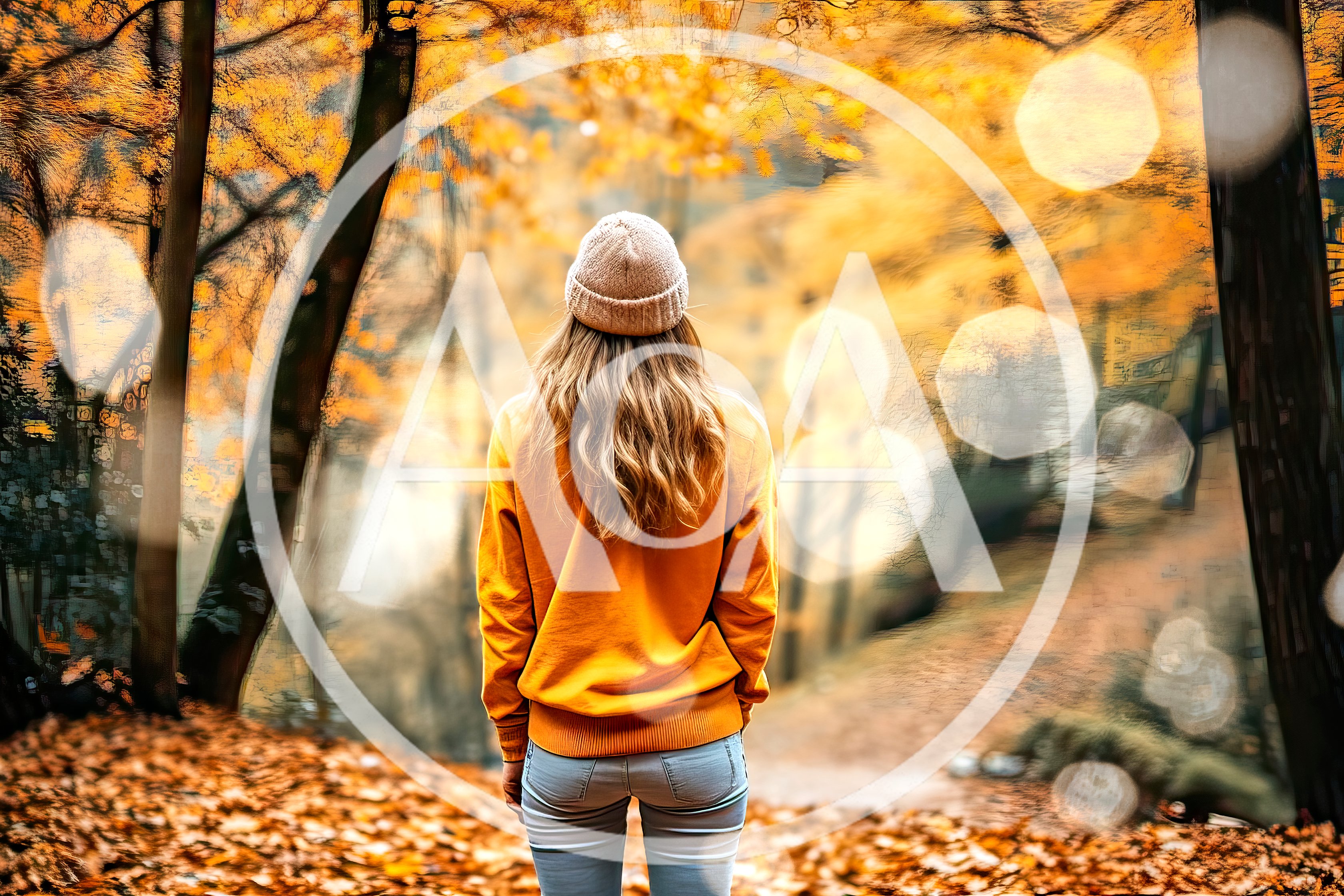 Woman Standing Alone In An Autumn Forest