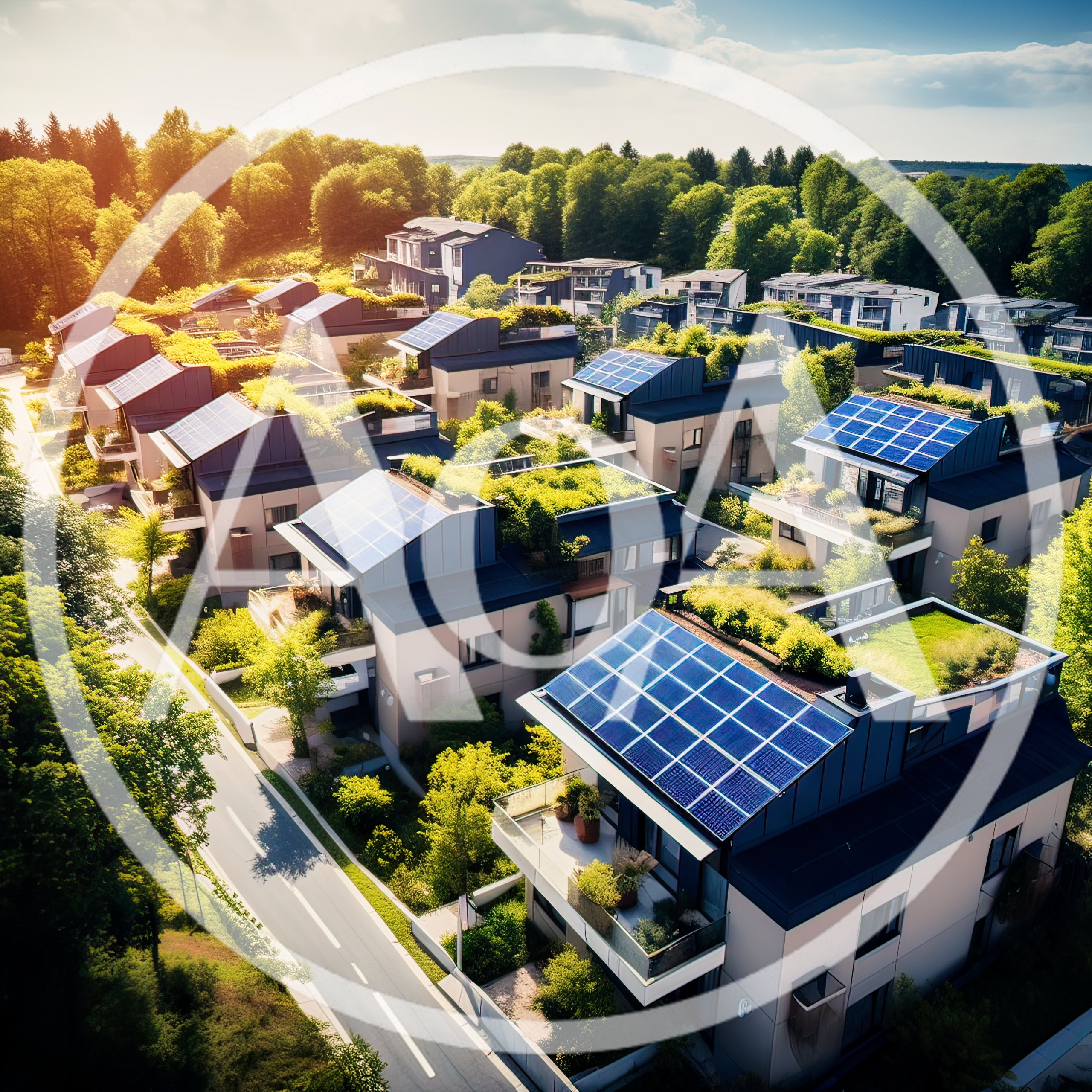 Aerial View Of Modern Eco Friendly Residential Neighborhood
